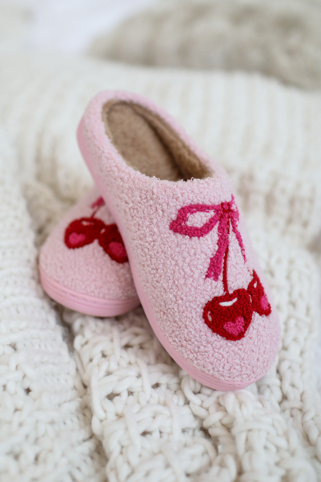 Cherry Bow Slippers for Women - Soft & Comfortable House Shoes - Non-Slip Indoor/Outdoor Slippers - Perfect for Home, Lounge, and Gift Giving