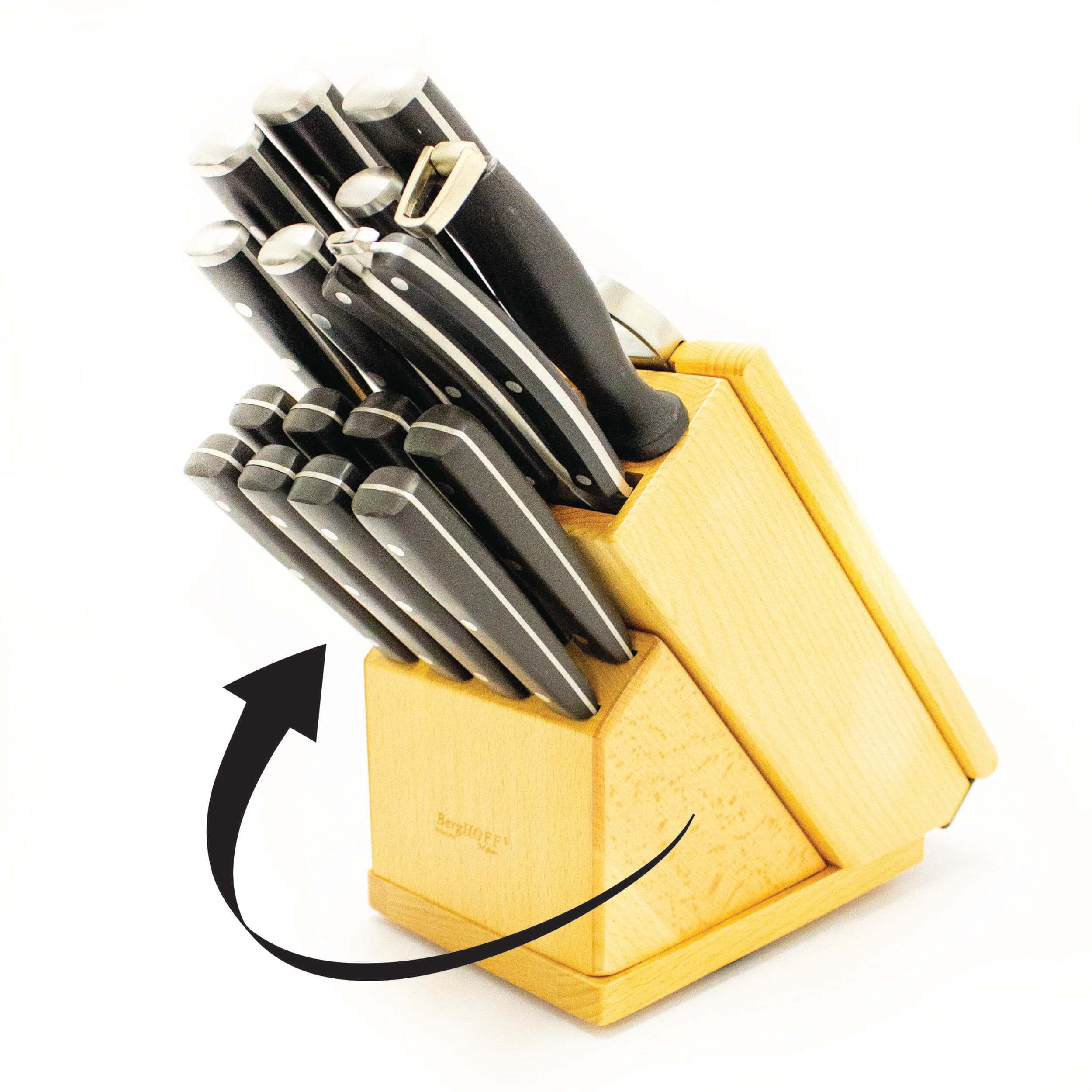 BergHOFF Forged 21-Piece Stainless Steel Knife Set with Knife Block & Built-in Sharpener - Premium Kitchen Cutlery for Cooking, Slicing & Food Prep