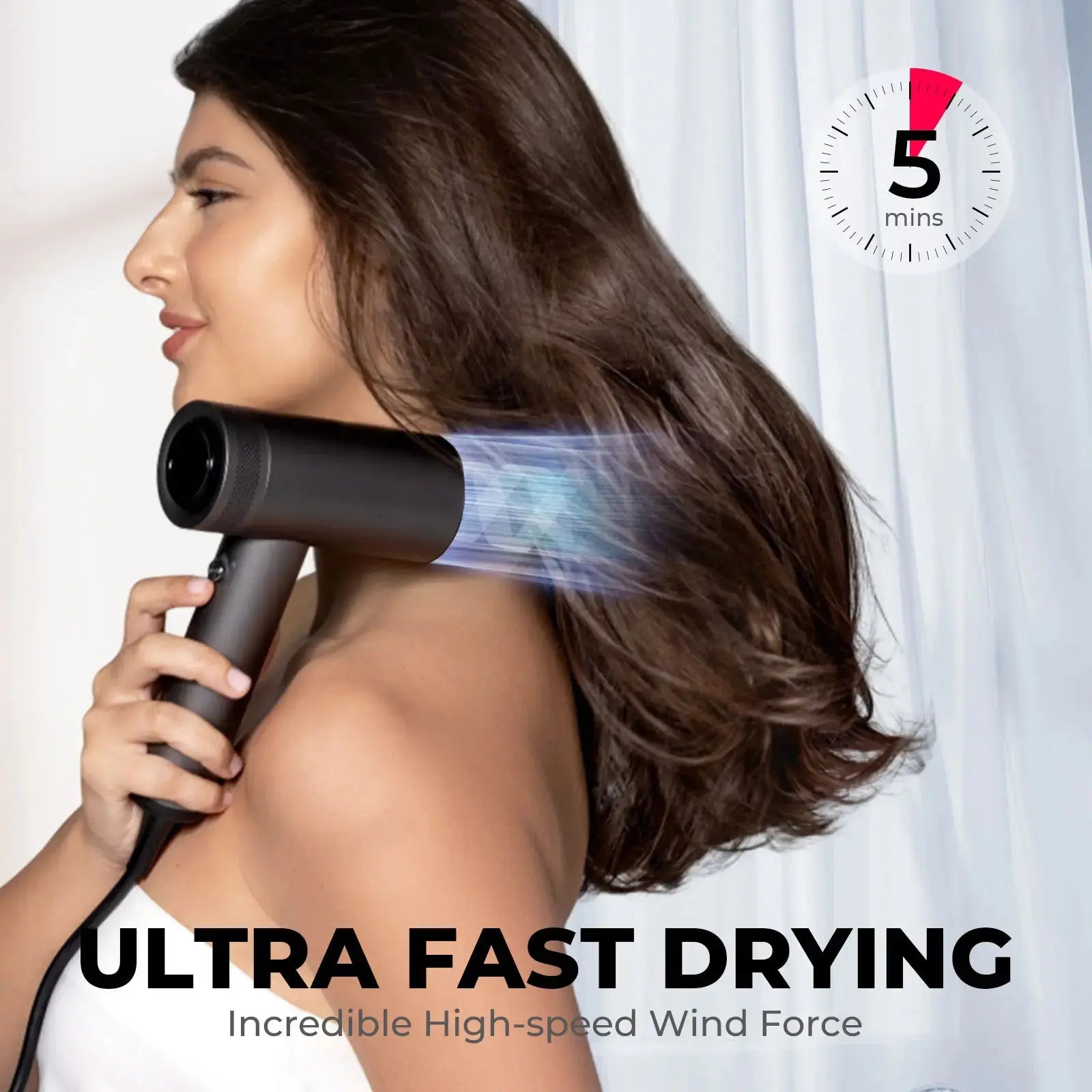 Tymo Airhype Lite Hair Dryer with 3 Nozzles - Professional Styling for Smooth, Voluminous Hair at Home & Salon