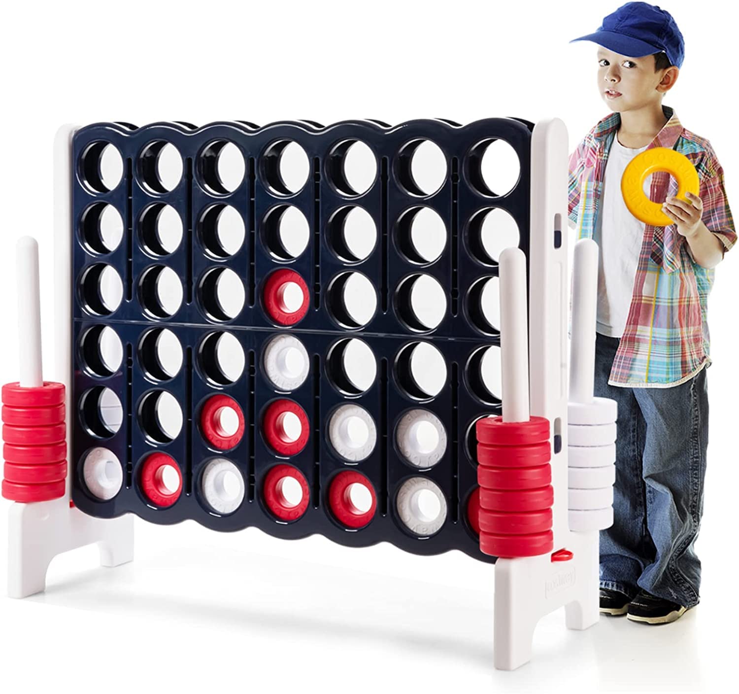 **HONEY JOY Jumbo 4-to-Score Giant Game Set – Outdoor Yard Games for Family & Friends, 42 Large Rings & Quick-Release Slider, 3.5FT Tall Giant 4-in-a-Row Game for Kids & Adults – Perfect for Backyard, Picnic, and Beach Fun**