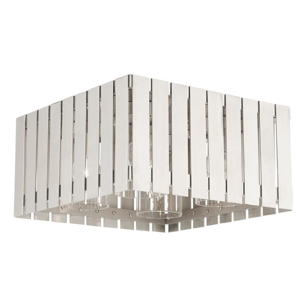 Livex Lighting 4-Light Brushed Nickel Outdoor Ceiling Fixture - Weatherproof Patio Light for Porch, Deck & Garden