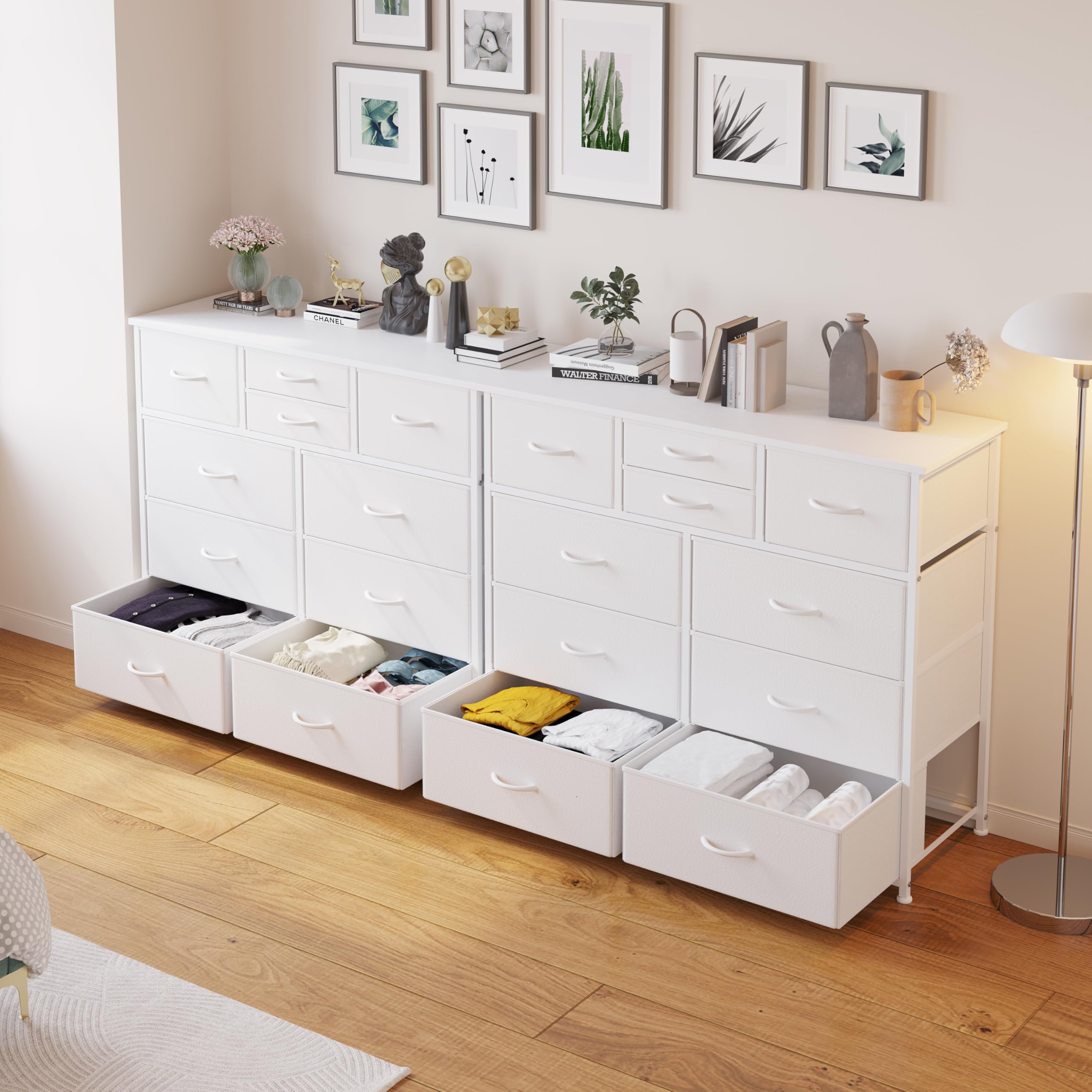 LUMTOK 10-Drawer Fabric Dresser with Steel Frame & Wood Top - Easy Pull Handle Storage Organizer for Bedroom, Hallway, Nursery & Closet - Perfect for Home Organization & Space Saving (White)