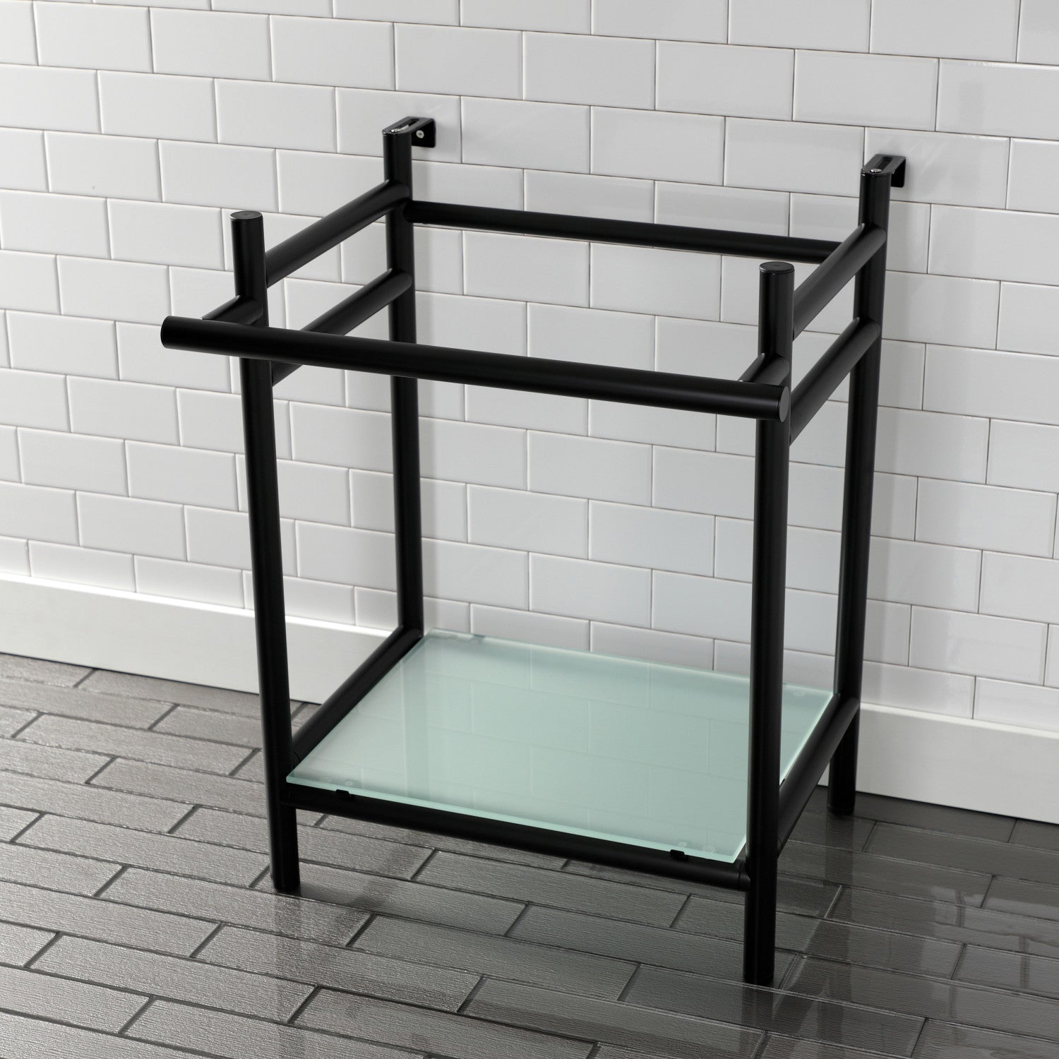 Stainless Steel Console Sink Base with Tempered Glass Shelf - Modern Bathroom Vanity for Powder Room, Guest Bath & Small Space Installation