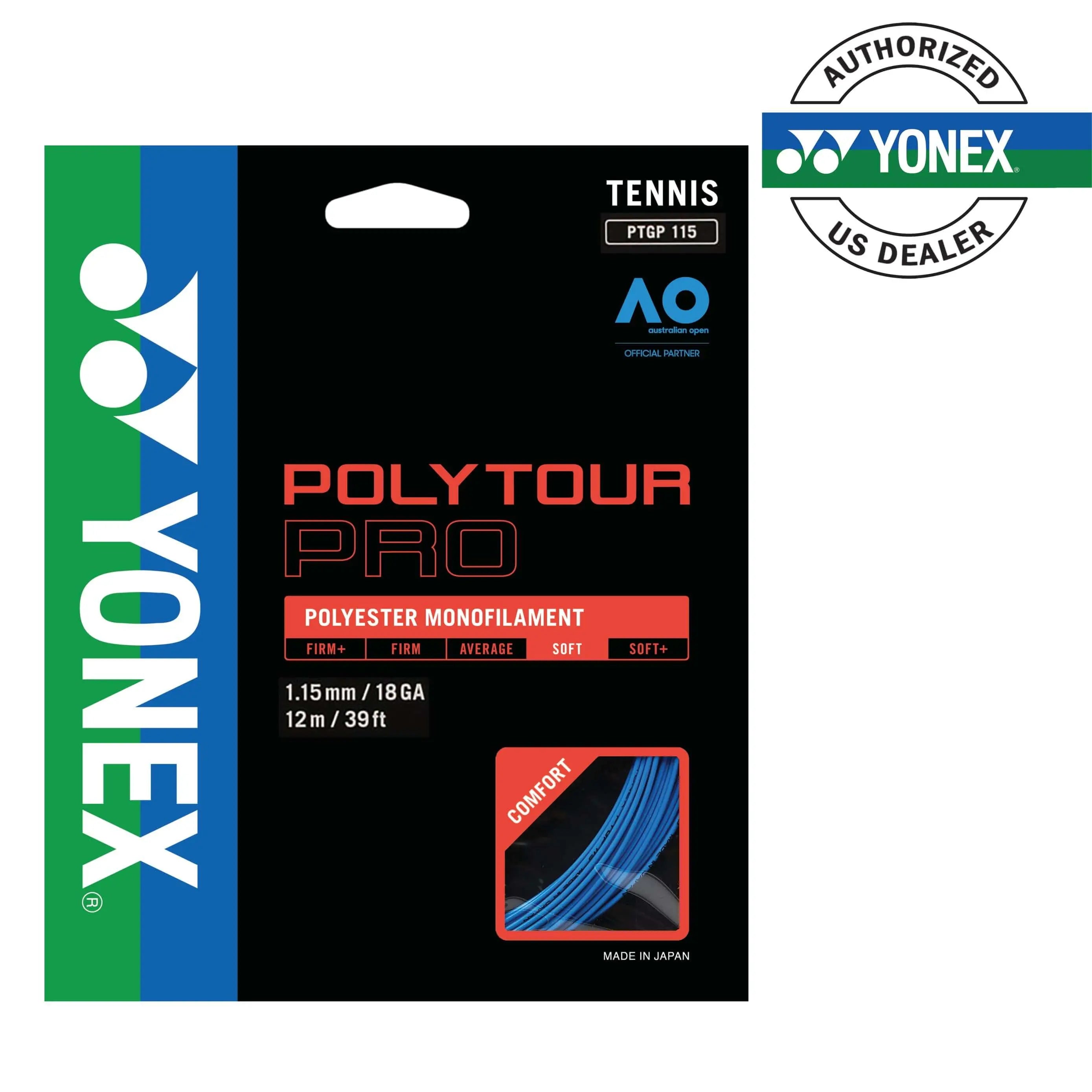 Yonex Polytour Pro 115/18 Tennis String - High Performance Polyester String for Power & Control - Perfect for Competitive Play & Tournament Matches