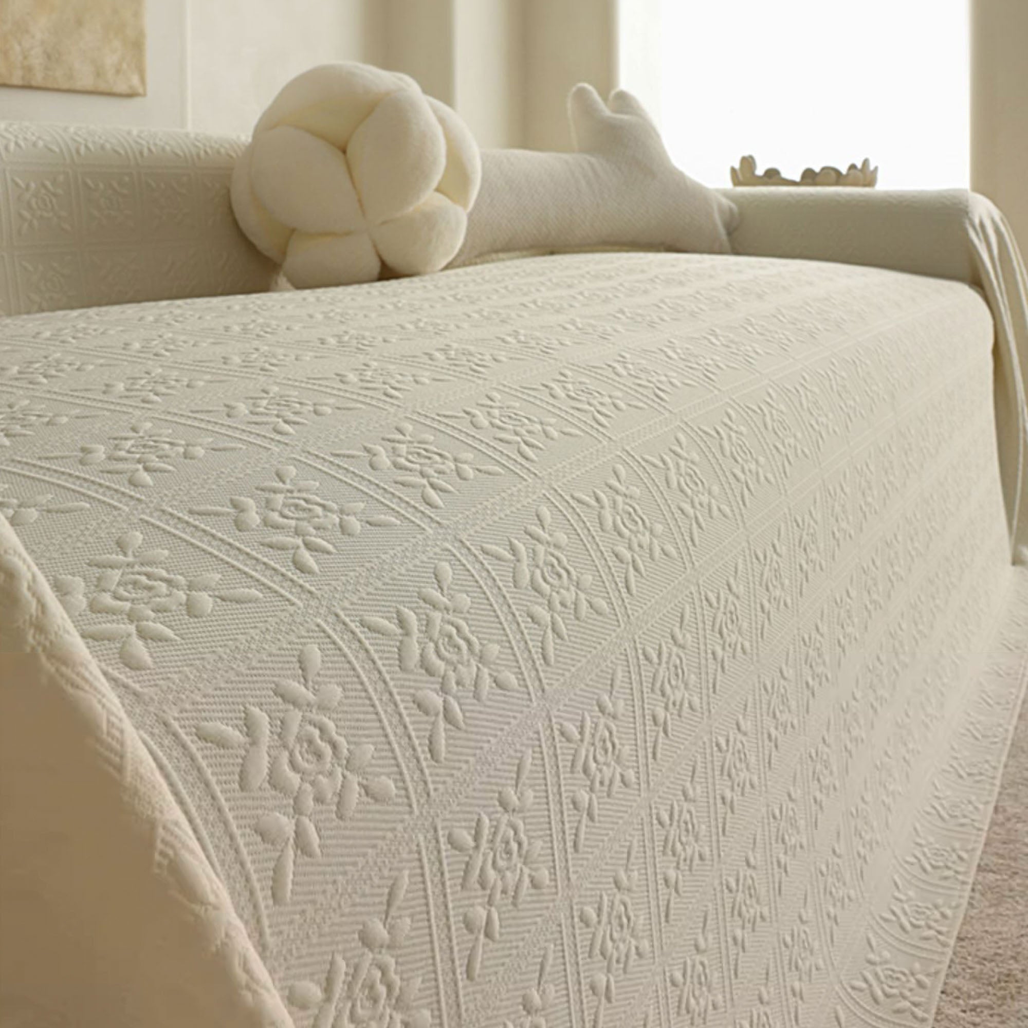 Whisper Bloom Blended Sofa Cover - Soft Stretchable Couch Slipcover for Living Room, Bedroom - Perfect for Home Decor, Pet Protection & Furniture Refresh