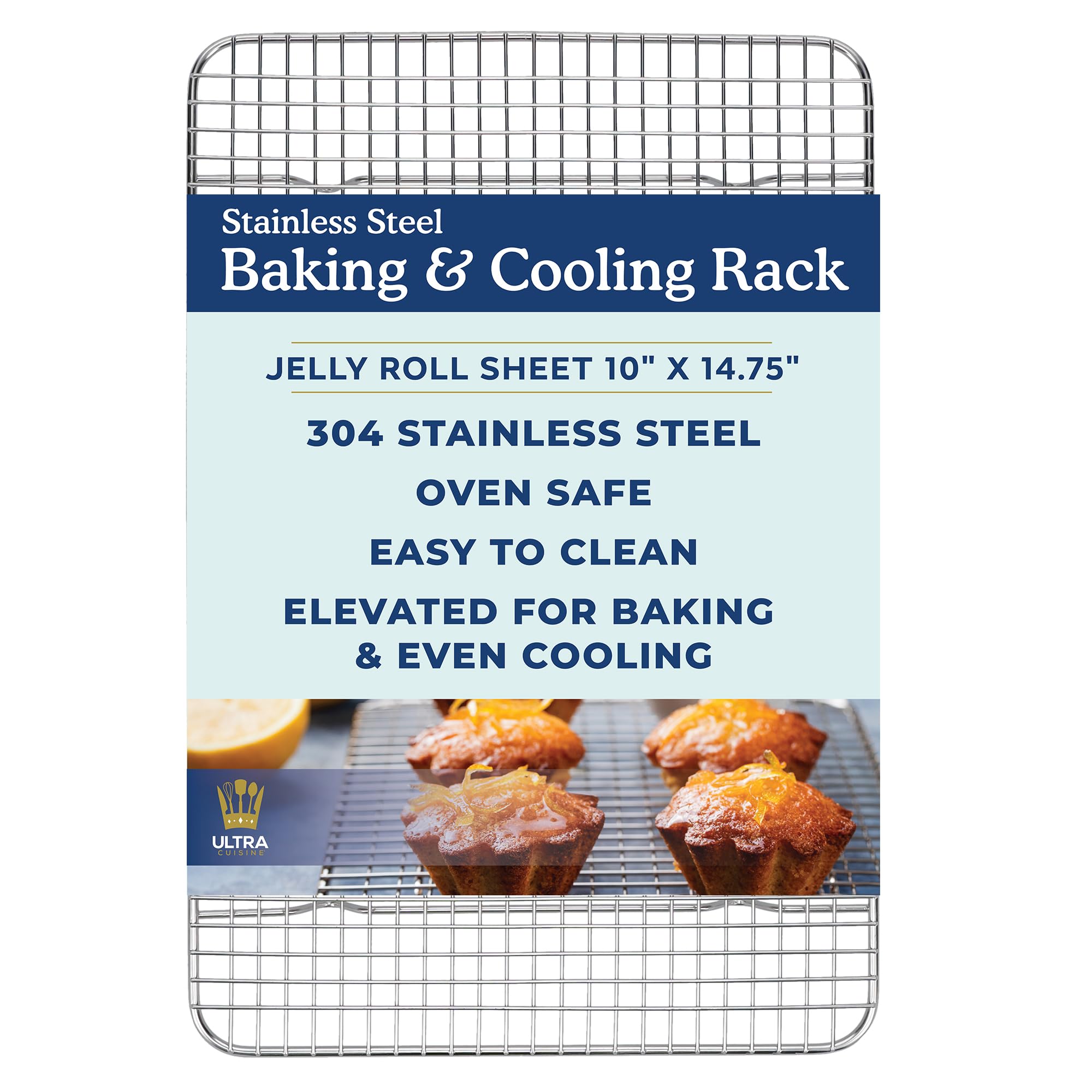 Ultra Cuisine Stainless Steel Baking Rack - 10x14.75 Inch Heavy Duty Wire Cooling Rack for Cooking, Baking & Roasting - Oven & Dishwasher Safe Jelly Roll Pan - Perfect for Cookies, Cakes, Bread & Meat Roasting