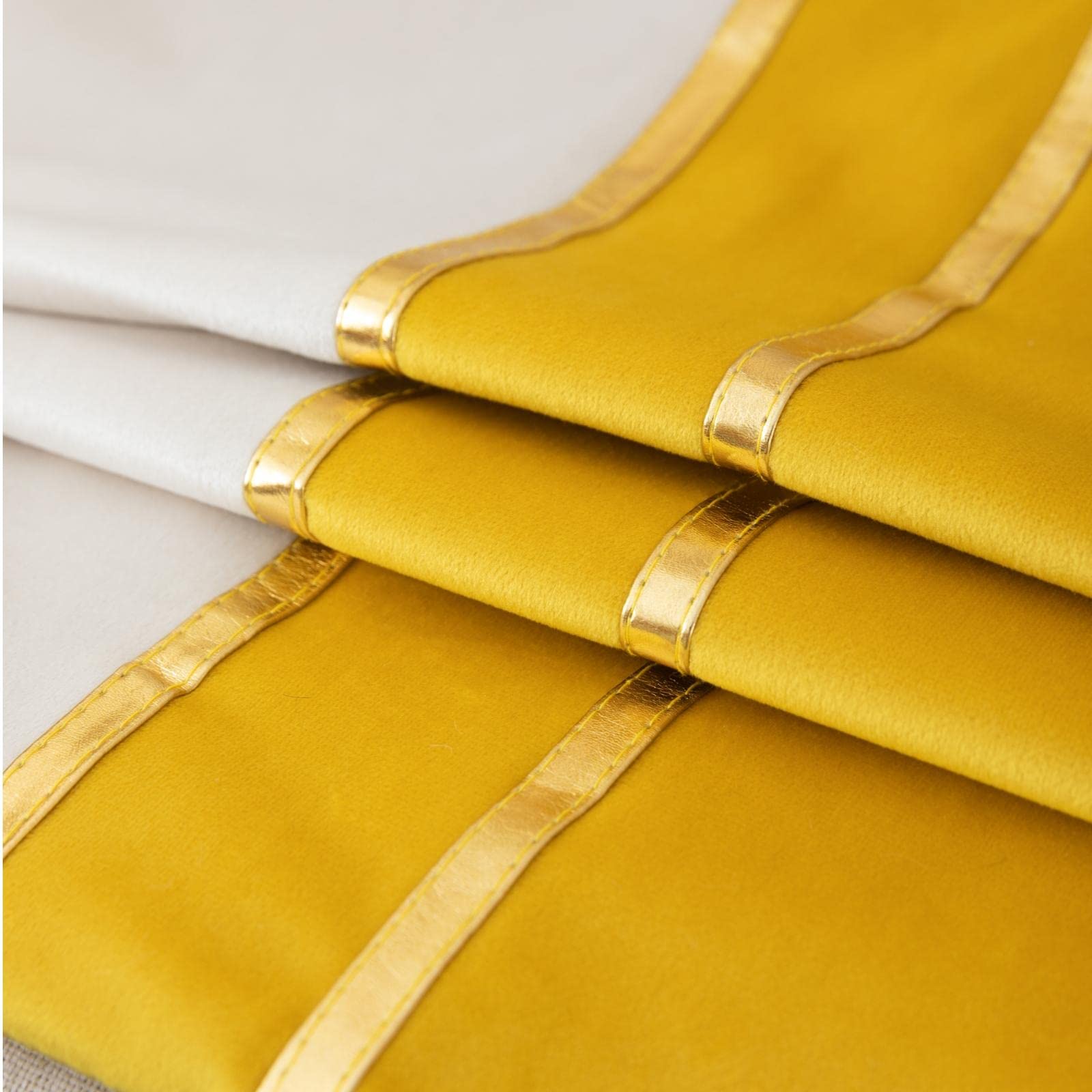 ZLINA Set of 2 Velvet Decorative Throw Pillow Covers - 18x18 Inch Yellow & White Patchwork with Gold Leather Accents for Sofa, Bed, Living Room & Car Decor | Soft Luxury Cushion Covers for Home & Travel