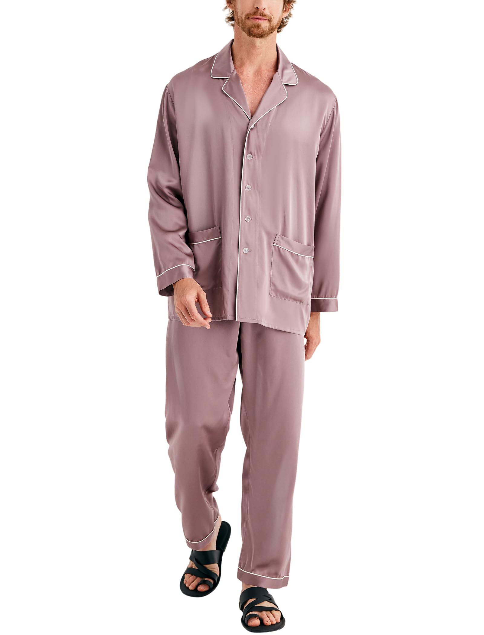 Luxury Silk Pajamas Set for Men - 2PC Long Sleeve Button-Down Sleepwear - COLD POSH Premium Silk PJs - Perfect for Relaxing at Home, Lounging & Gift Giving
