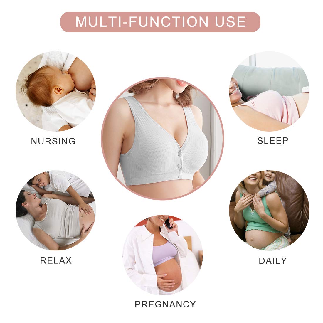FEOYA Maternity Nursing Bra for Women - Wireless Breastfeeding Bra with Front Clasp | Comfortable Pregnancy & Nursing Support for Daily Wear & Nighttime Use