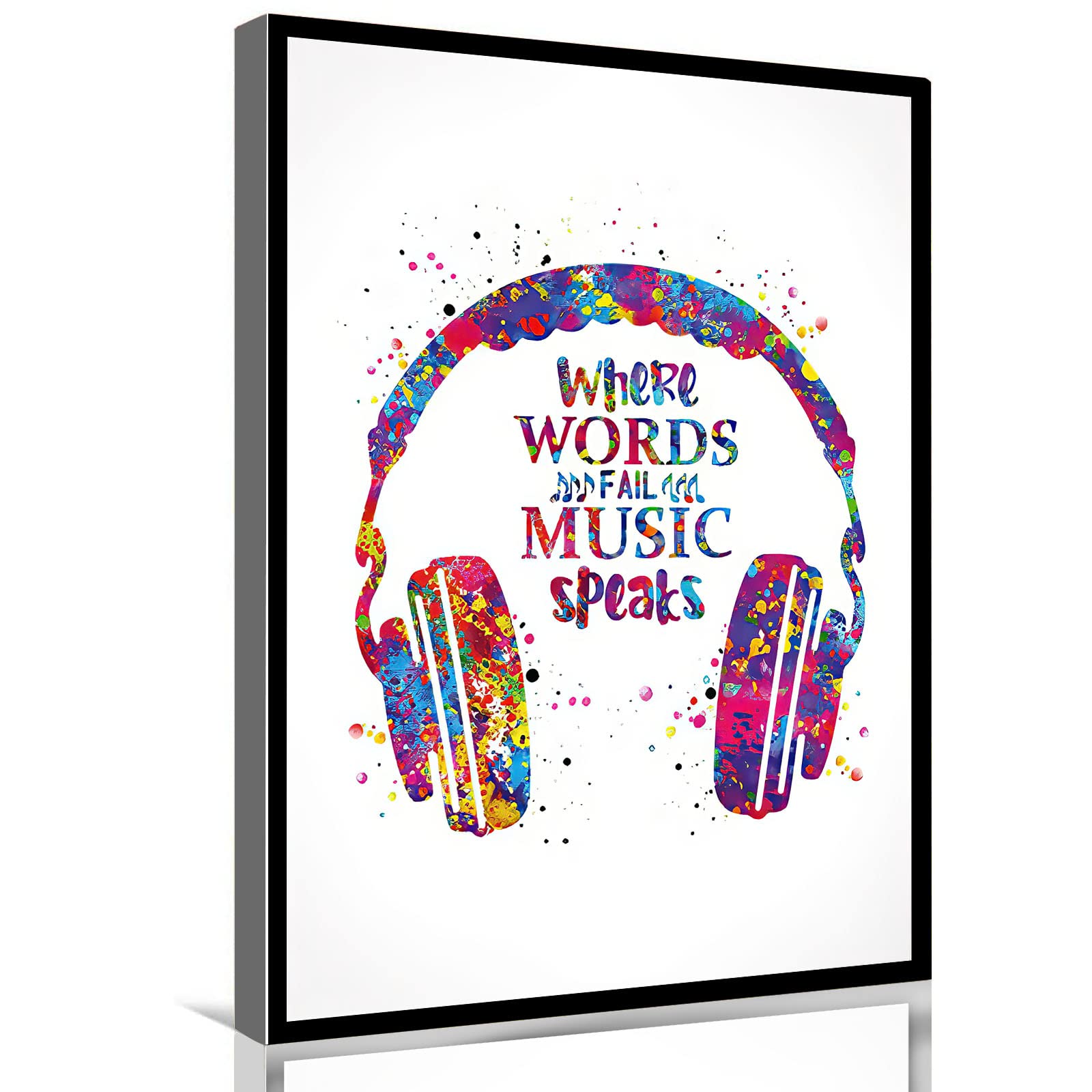 Headphone Watercolor Canvas Art - 16x24 Framed Music Poster for Bedroom & Office Decor