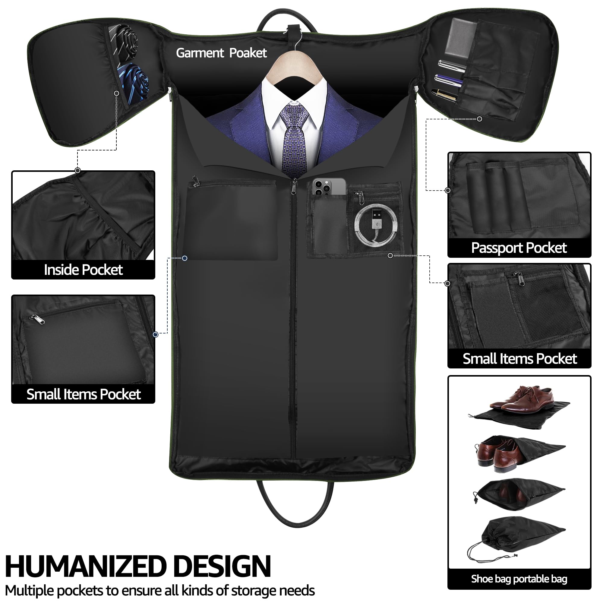 UNIQUEBELLA Convertible Carry-On Garment Bag for Travel - Duffle Flight Bag with Adjustable Shoulder Strap for Men & Women - Perfect for Business Trips, Weekend Getaways & Airplane Carry-On Luggage