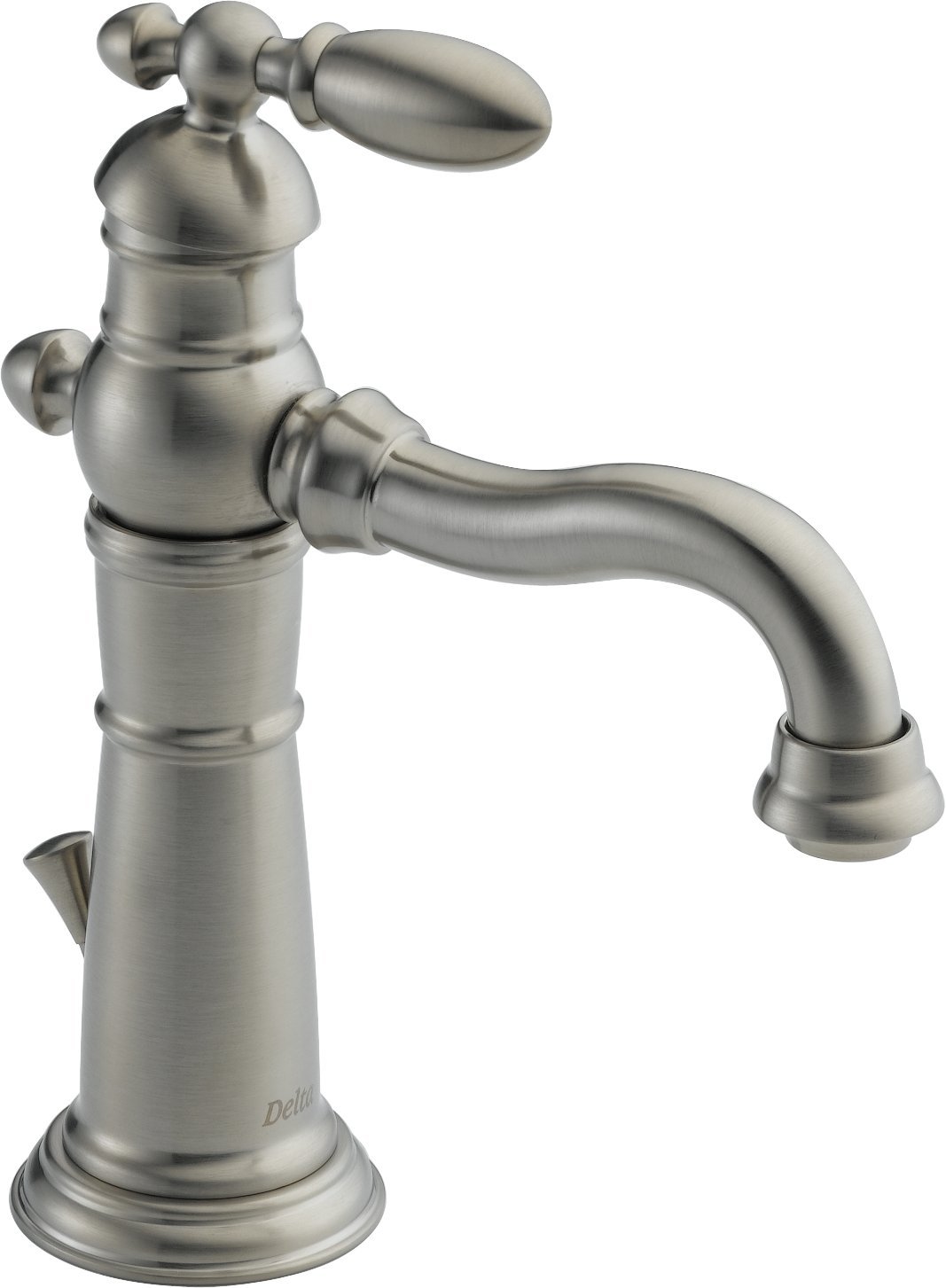 Delta 555LF-SS Brushed Nickel Single Hole Bathroom Faucet with Metal Drain Assembly - Modern Single Handle Design for Sink Vanity, Powder Room & Guest Bath Installation
