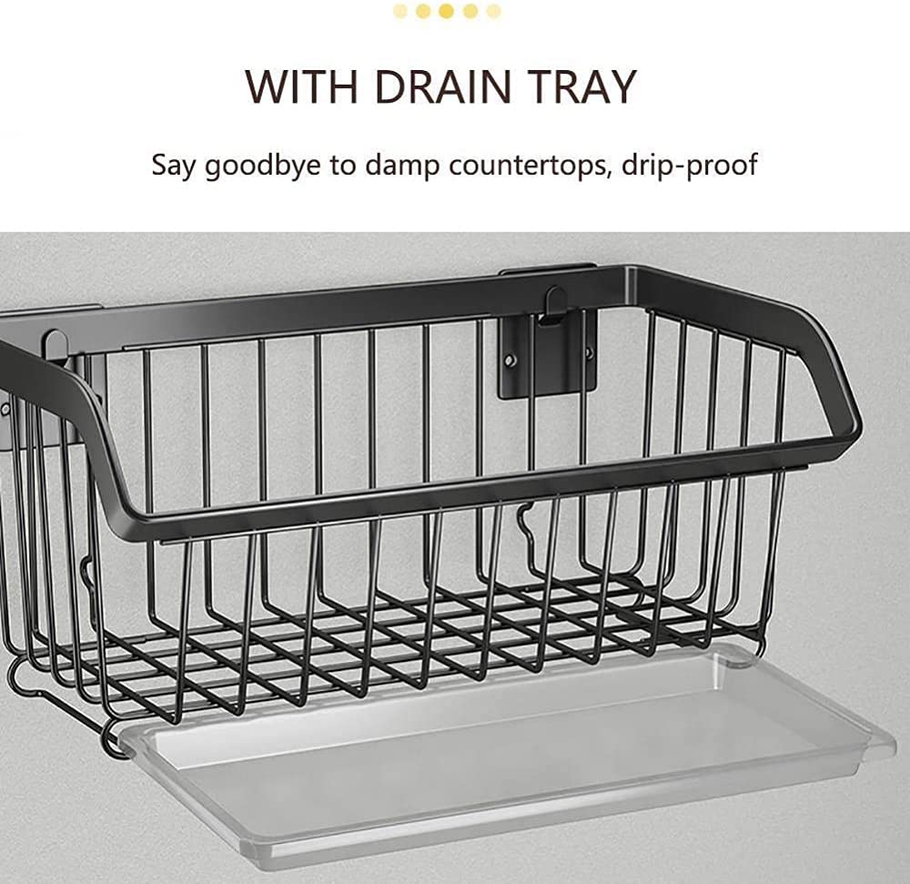 1-Tier Metal Wall Mounted Fruit and Vegetable Basket - Drained Kitchen Storage Rack for Fruits, Veggies & Organizing - Space Saving for Small Kitchens, Bathrooms & Pantries - Black