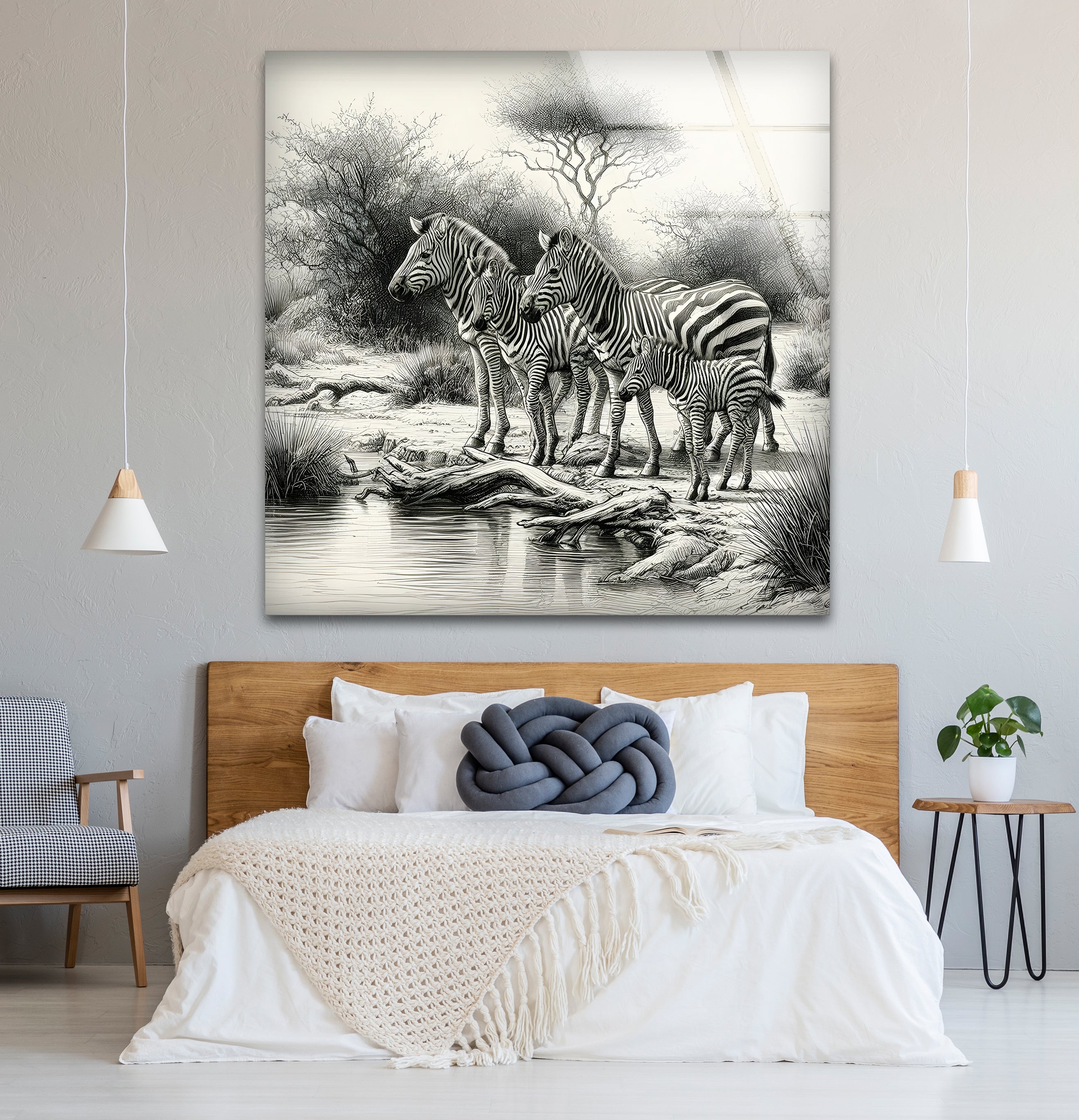 Black and White Zebra Family Glass Wall Art - Modern Home Decor for Living Room, Bedroom & Office - Unique Animal Print Wall Art for Safari & Wildlife Theme Decor