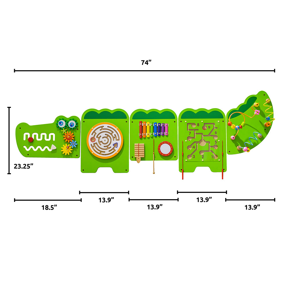 Montessori Crocodile Activity Wall Panel - Sensory Play Toy for Toddlers & Kids - Educational Climbing Toy for Indoor & Outdoor Use - Perfect for Playrooms, Daycares, and Backyards