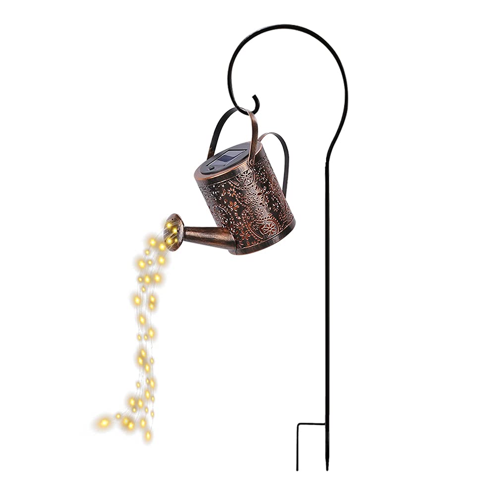 AIZHIYI LED Solar Powered Watering Can Light - Decorative Wrought Iron Hollow Flower Fairy Lamp for Garden, Patio, and Outdoor Decor