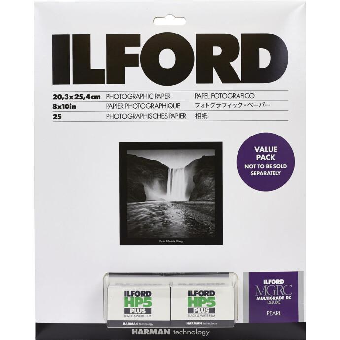 Ilford MULTIGRADE RC Deluxe Pearl Photo Paper 8x10 (25 Sheets) & HP5 Plus Black & White Film (2 Rolls) - Professional Darkroom Printing & Film Photography Supplies for Artists and Enthusiasts