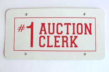 #1 Auction Clerk License Plate - Premium Metal Car Tag for Auctions, Car Shows & Collectors - Perfect for Vehicle Decoration & Personalization