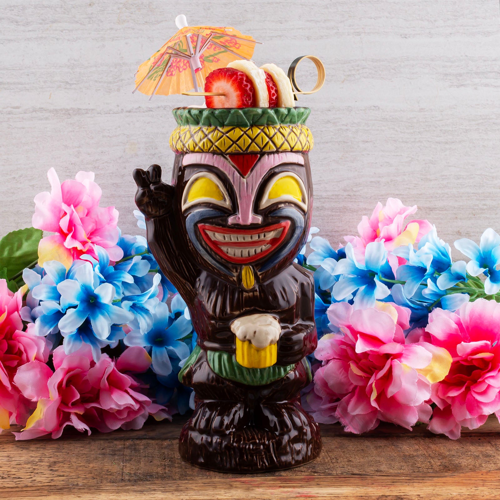 BarConic® Peace Tiki Drinkware Set - Tropical Themed Cocktail Glasses for Summer Parties, Beach Bars, and Luau Events