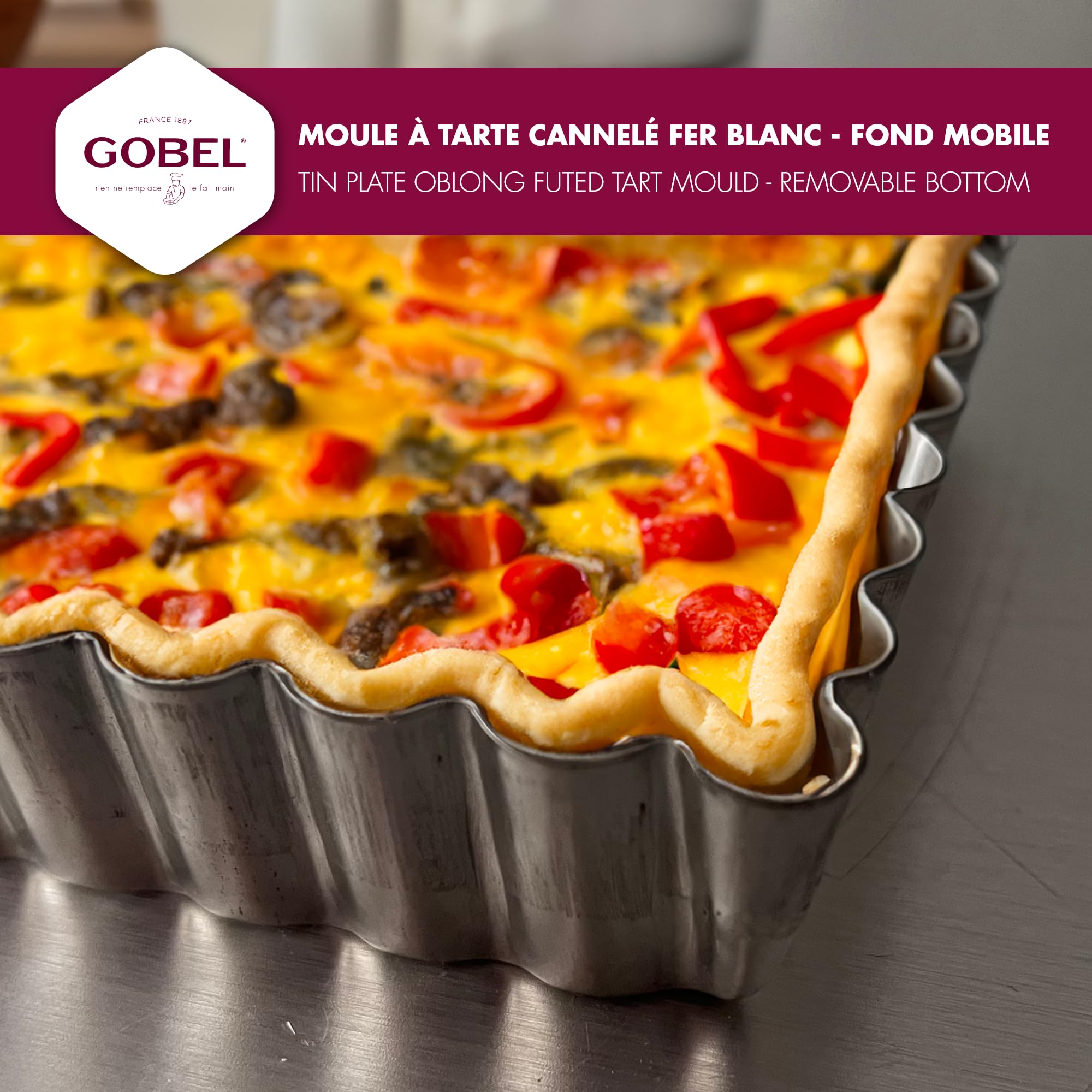 Premium Gobel Rectangular Tart Pan - 4 × 14 Inches Non-Stick Baking Sheet for Perfect Pastries, Pies & Quiches | Ideal for Home Bakers & Professional Chefs | Great for Holidays, Parties & Family Gatherings