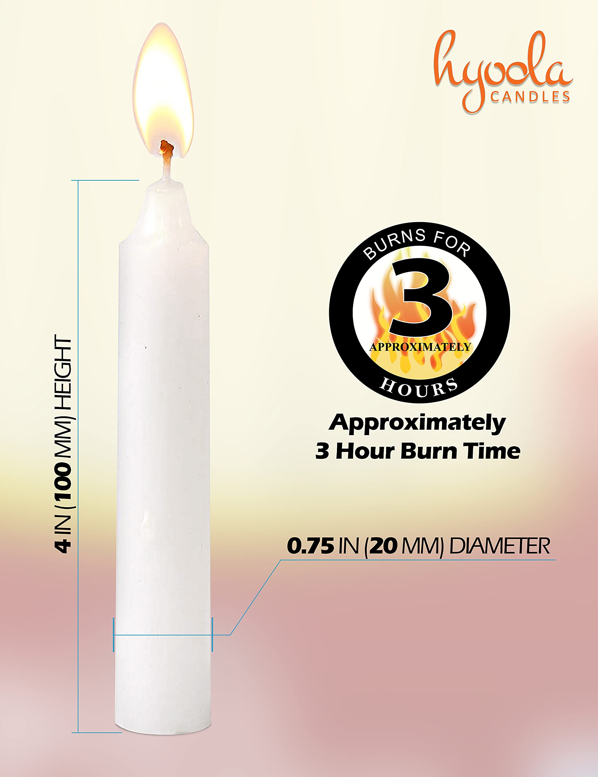 Hyoola 4 Inch White Candles (10cm) - 72 Pack Short Candlesticks with 3 Hour Burn Time - Premium European Made for Weddings, Home Decor & Romantic Dinners