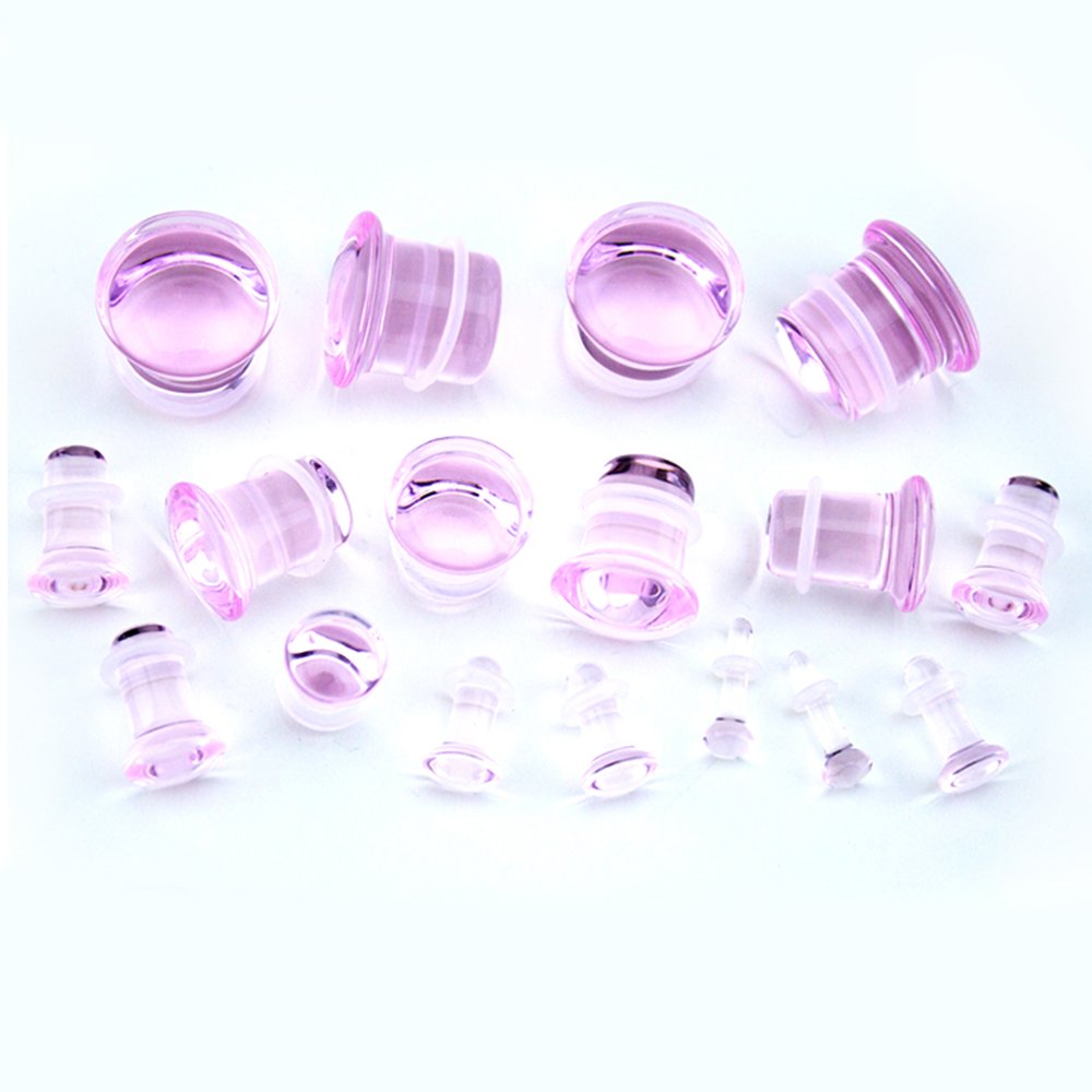 8G (3mm) Pink Glass Single Flare Plugs - 1 Pair Body Jewelry for Women & Men | Perfect for Ear Stretching, Piercings & Alternative Fashion