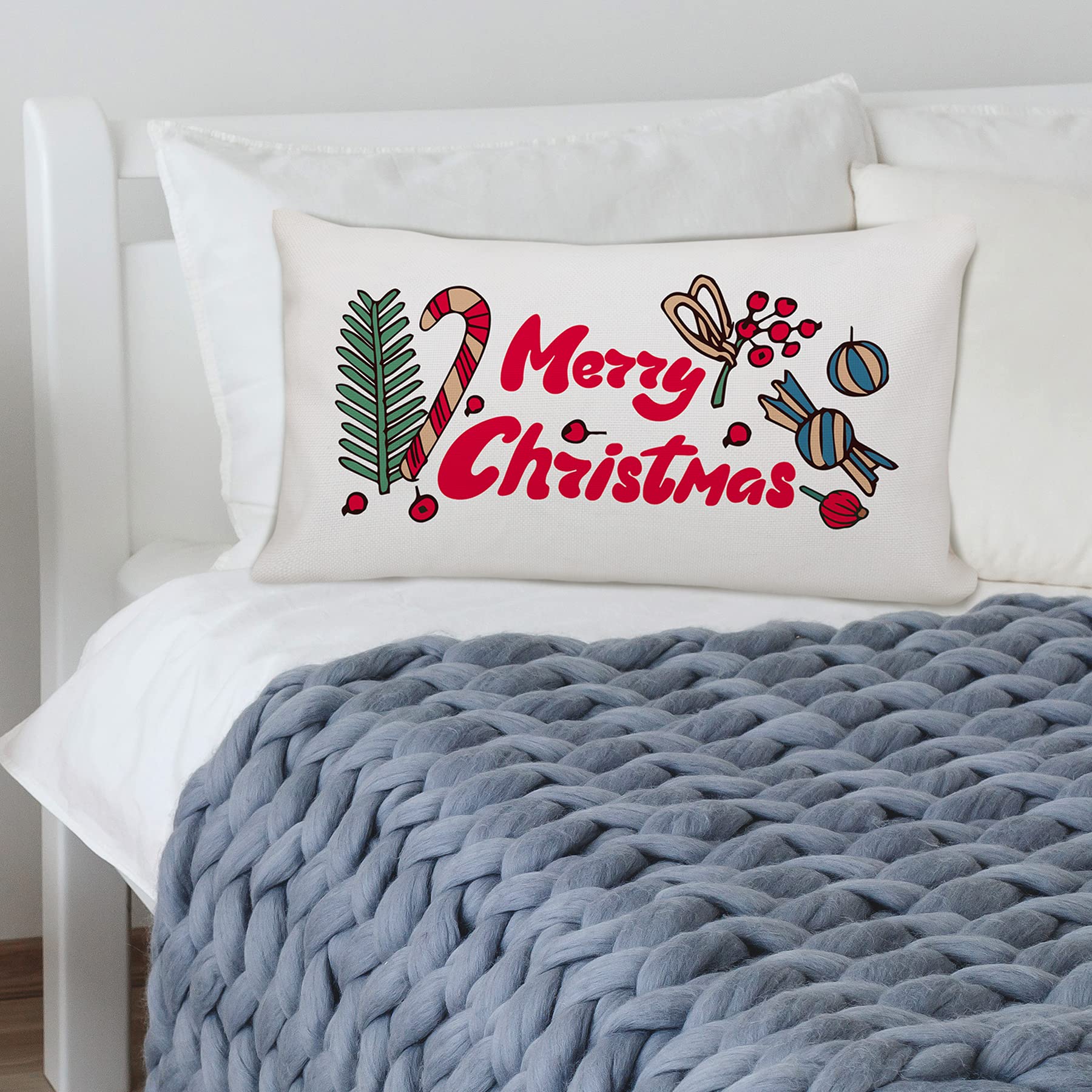 Premium Cotton & Linen Christmas Pillow Covers Set of 2 (12x20 Inch) - Holiday Home Decor for Sofa, Bedroom & Living Room - Festive Seasonal Throw Pillow Cases