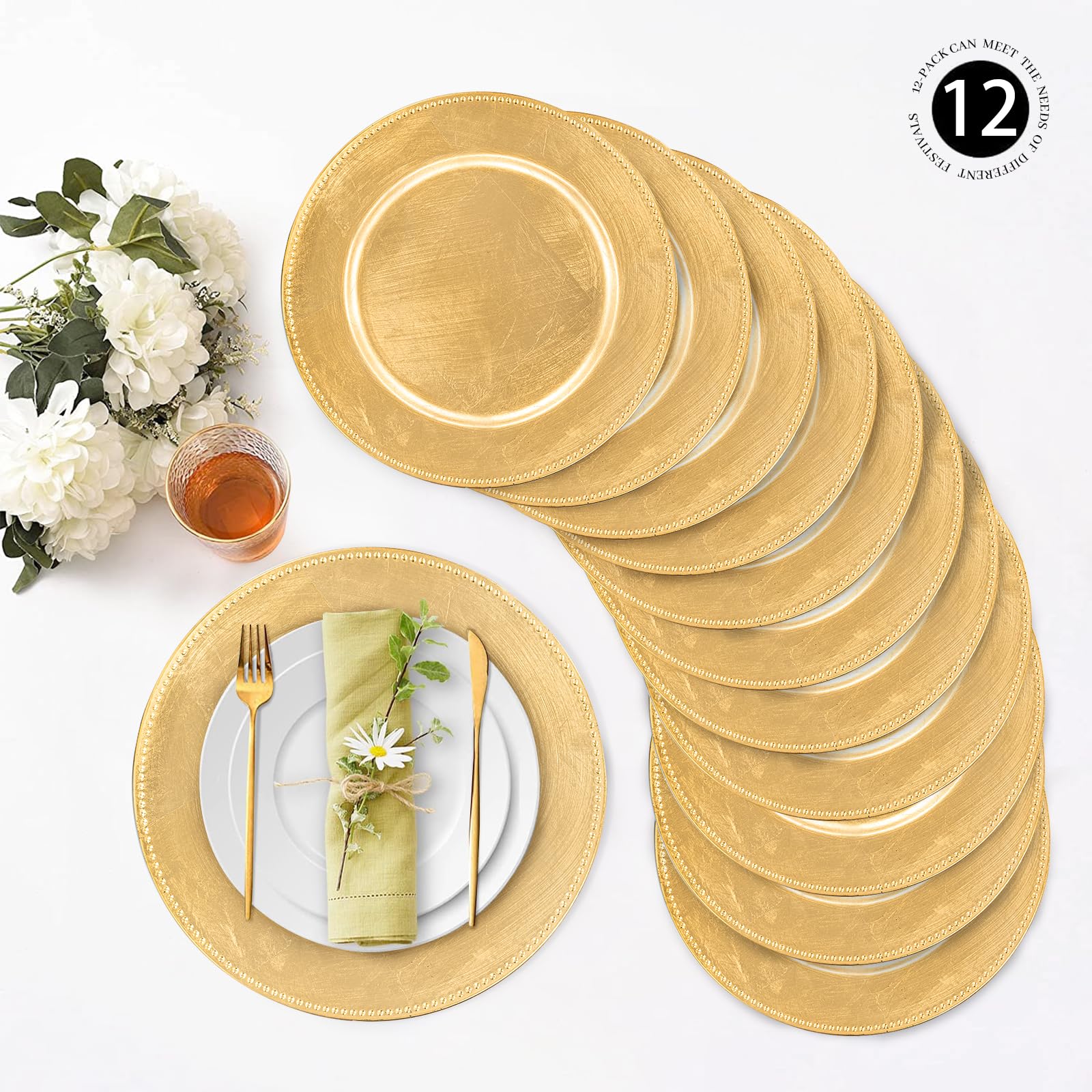MAONAME 12-Pack Gold Foil Charger Plates 13
