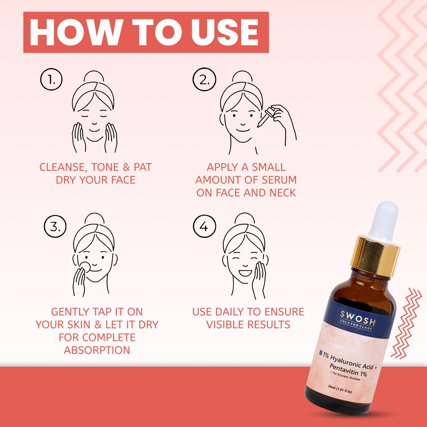 SWOSH 1% Hyaluronic Acid Serum 30ml - Lightweight Hydrating Face Serum for Dry Skin with Glycerin & Aloe Vera | Deep Moisturization, Skin Nourishment & Brightening | Perfect for Daily Skincare Routine & Nighttime Hydration Boost