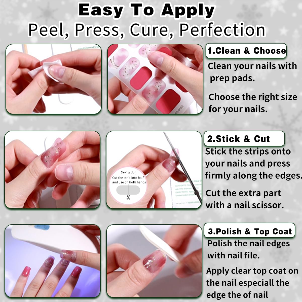 Valentine's Day Semi-Cured Gel Nail Strips - 20PCS Salon Quality UV Gel Nail Wraps with Stickers, Easy to Apply at Home, Perfect for DIY Manicures & Gift Giving (Great for Date Nights, Weddings, Parties)