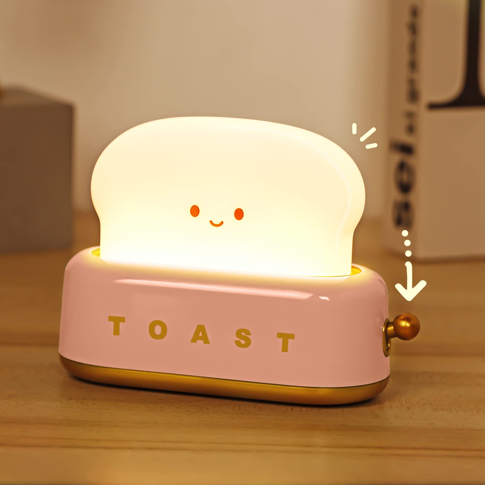 ONEVER Cute Night Light Toast Lamp - Rechargeable Dimmable LED Desk Lamp for Bedroom, Aesthetic Table Lamp for Girls Room Decor, Portable Bedside Lamp for Kids & Adults - Perfect for Reading, Relaxing & Gifts