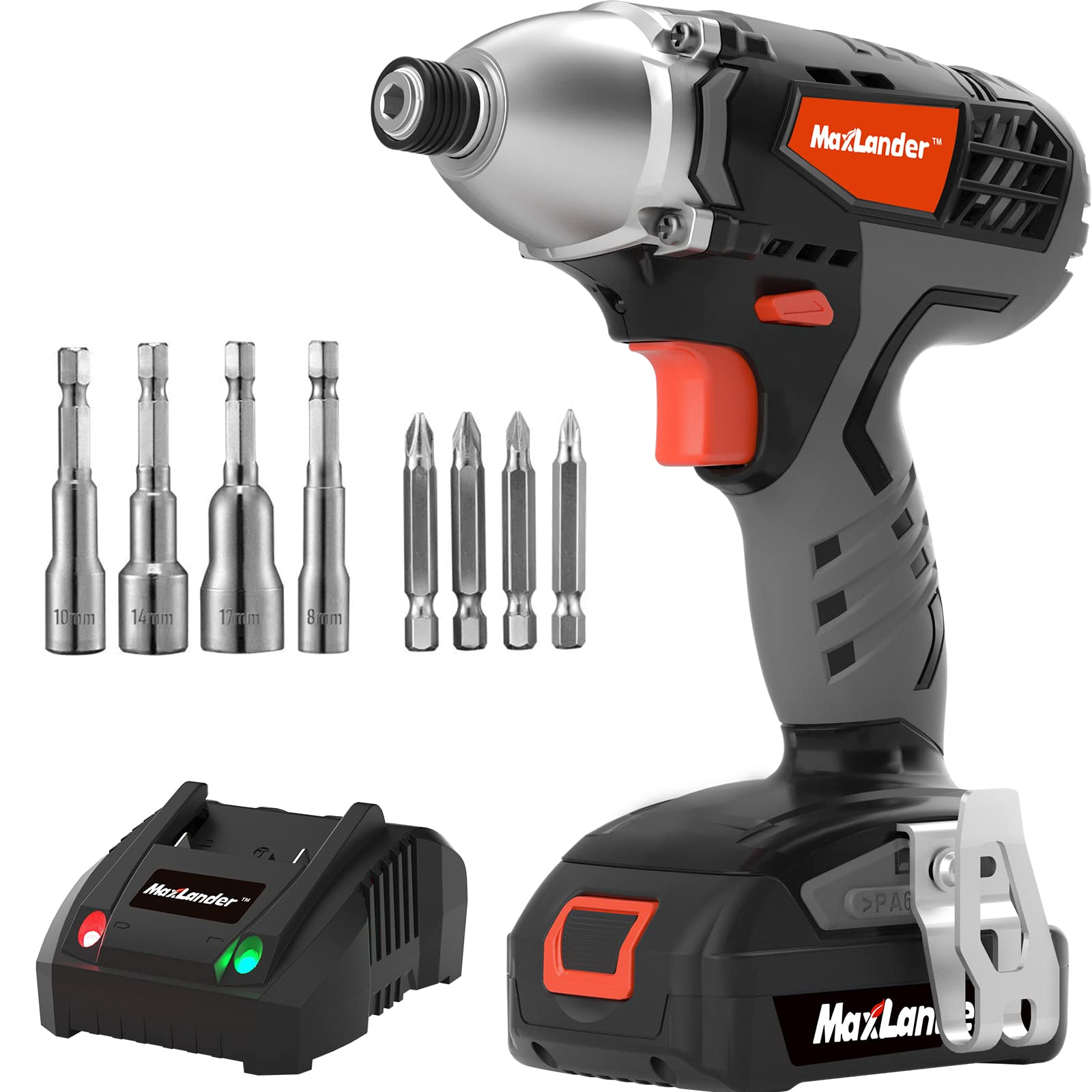 Maxlander 20V Cordless Impact Driver Kit with 1950 In-lbs Torque, 1/4