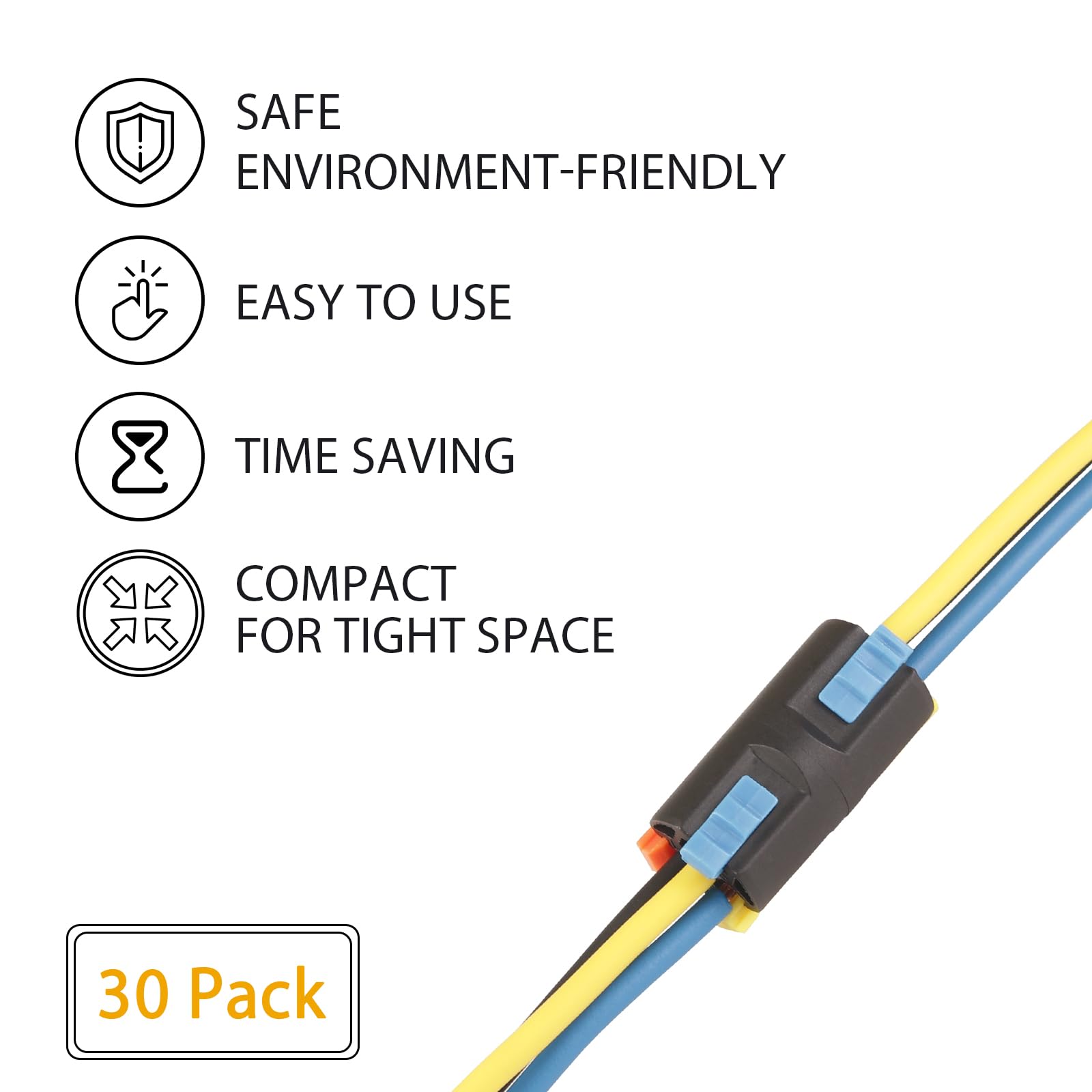 Brightfour 3-Port Lever Wire Connectors - Reusable Automotive Electrical Connectors for AWG 16-20 Wires (Black, 10 Pack) - Ideal for Car Wiring, Home Appliances & DIY Electrical Projects