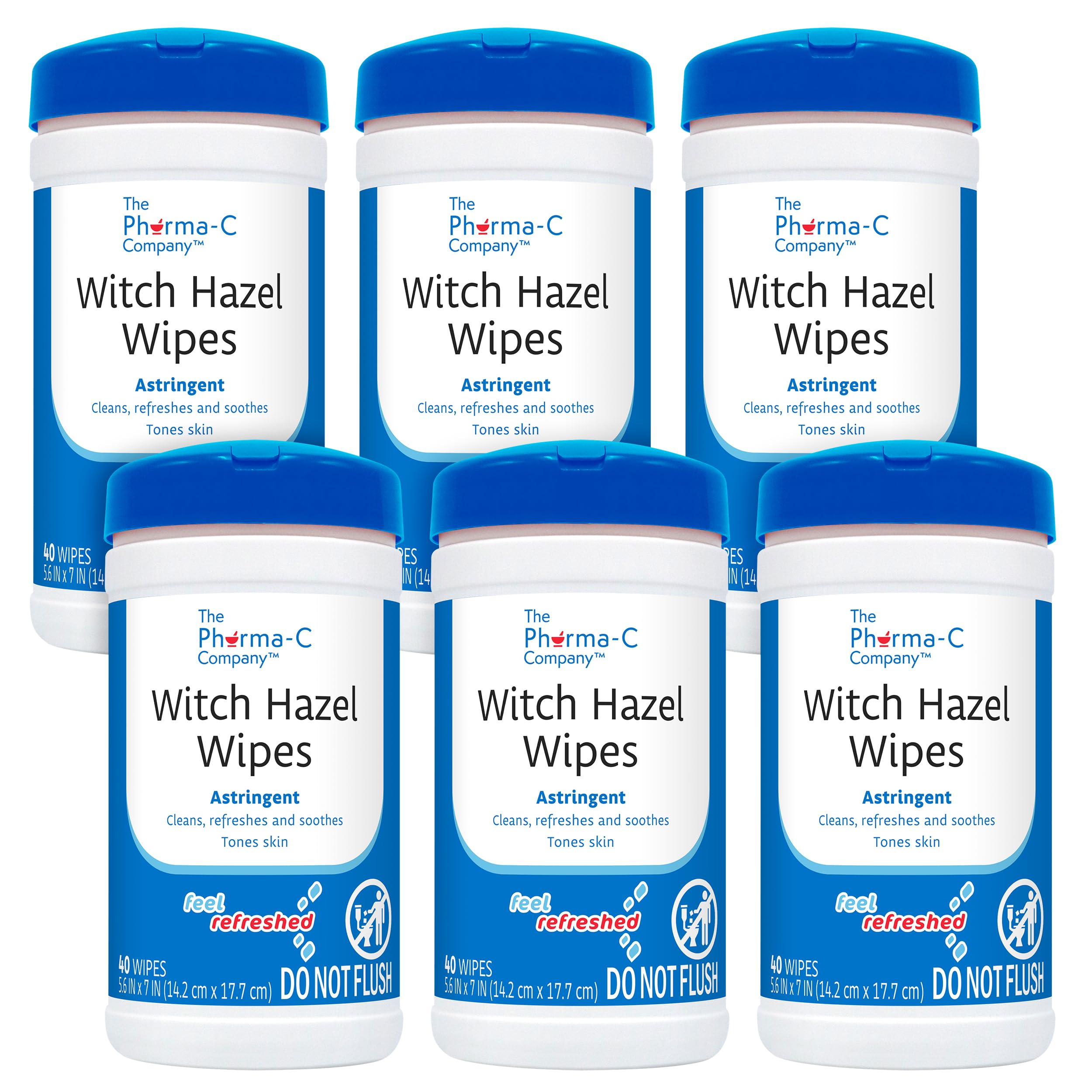 Pharma-C Witch Hazel Wipes (6-Pack) | Alcohol-Free Facial Toner & Astringent Cleansing Cloths for Acne-Prone & Sensitive Skin | Perfect for Travel, Gym & Daily Skincare Routine
