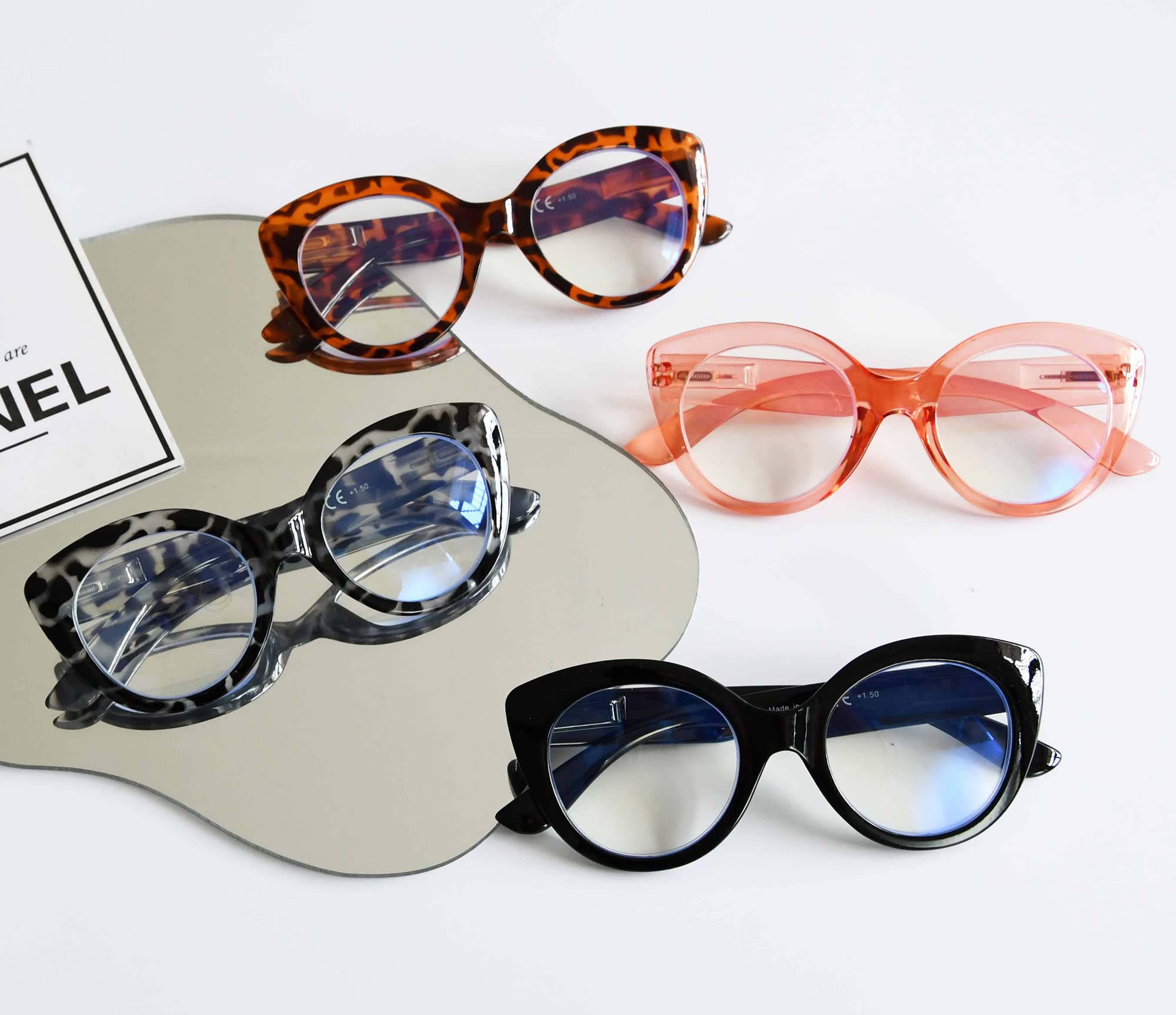 Eyekepper 4-Pack Blue Light Blocking Reading Glasses for Women - Fashion Oversized Computer Glasses +1.75 Strength - Perfect for Office Work, Screen Time & Digital Eye Strain Relief