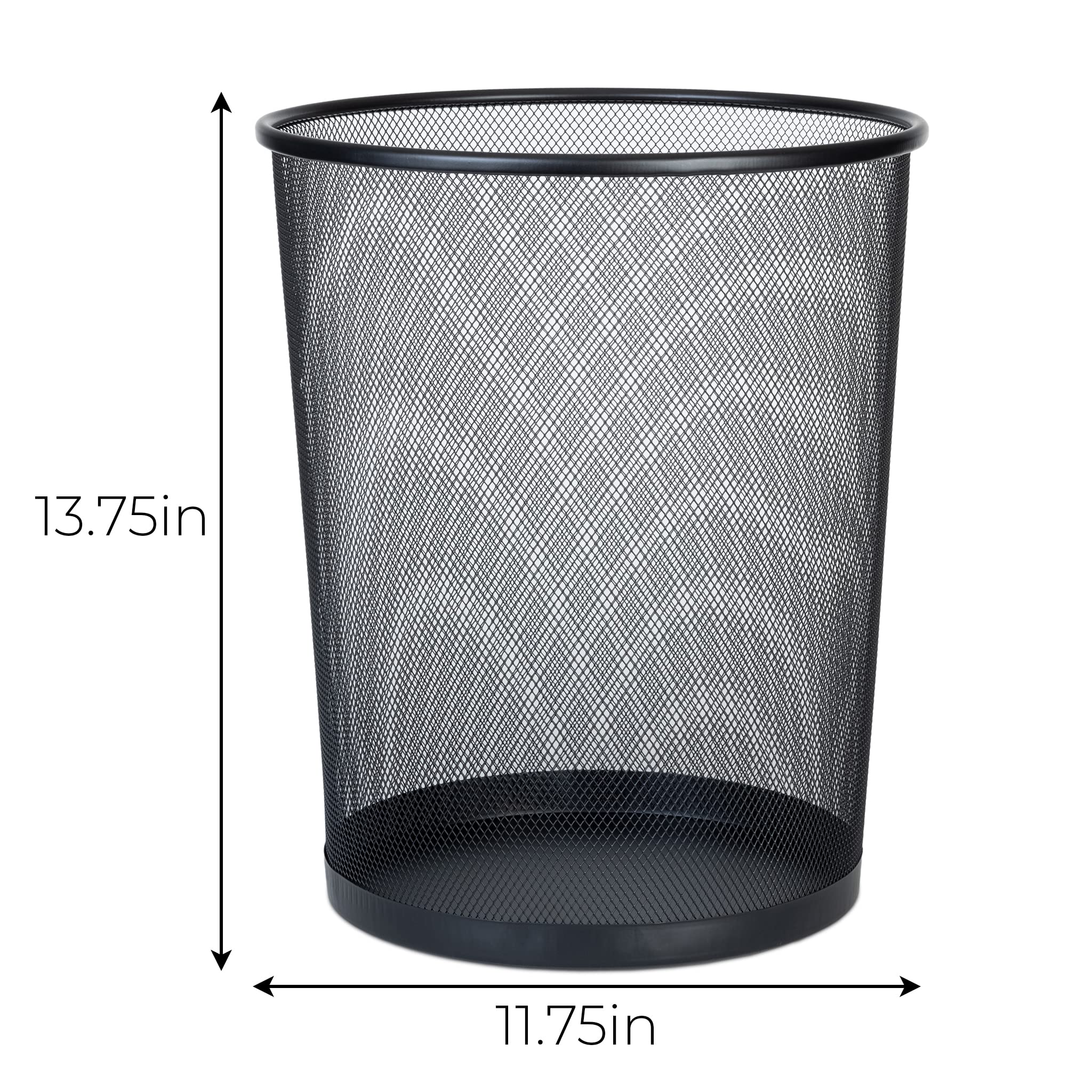 Smart Design Steel Mesh Waste Basket - Easy to Clean Trash Can for Home & Office - 11.75 x 13.75 Inch Black Wire Garbage Bin - Perfect for Bathroom, Bedroom, Kitchen & Office Organization