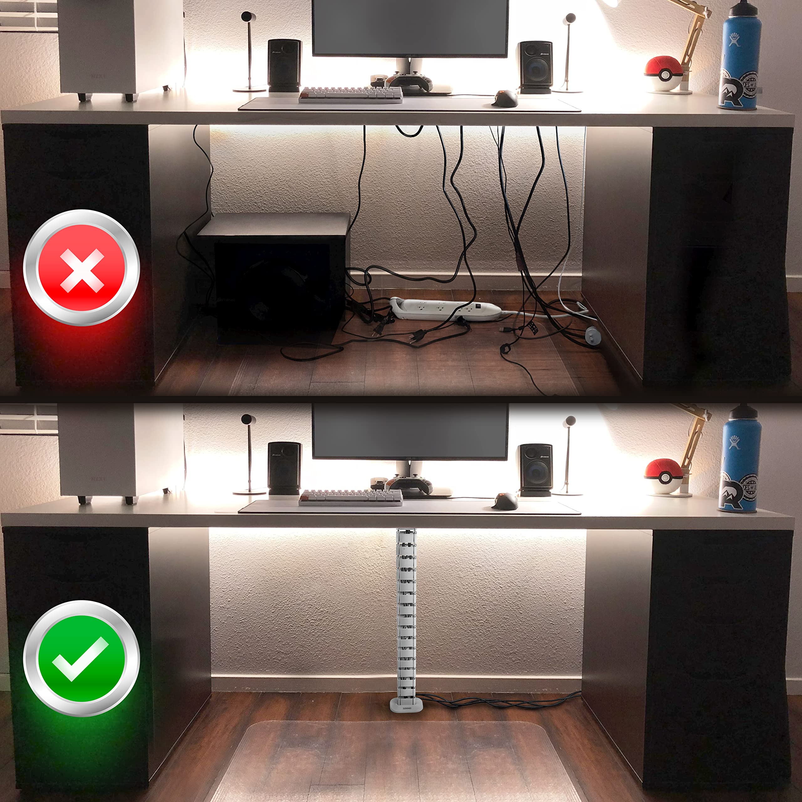 Duronic CM1DM WE Cable Management Spine - 4-Channel Wire Organizer for Standing Desks & Office Tables (130cm, White) | Holds 16+ Cables | Perfect for Home Office, Gaming Setup & Workspace Organization