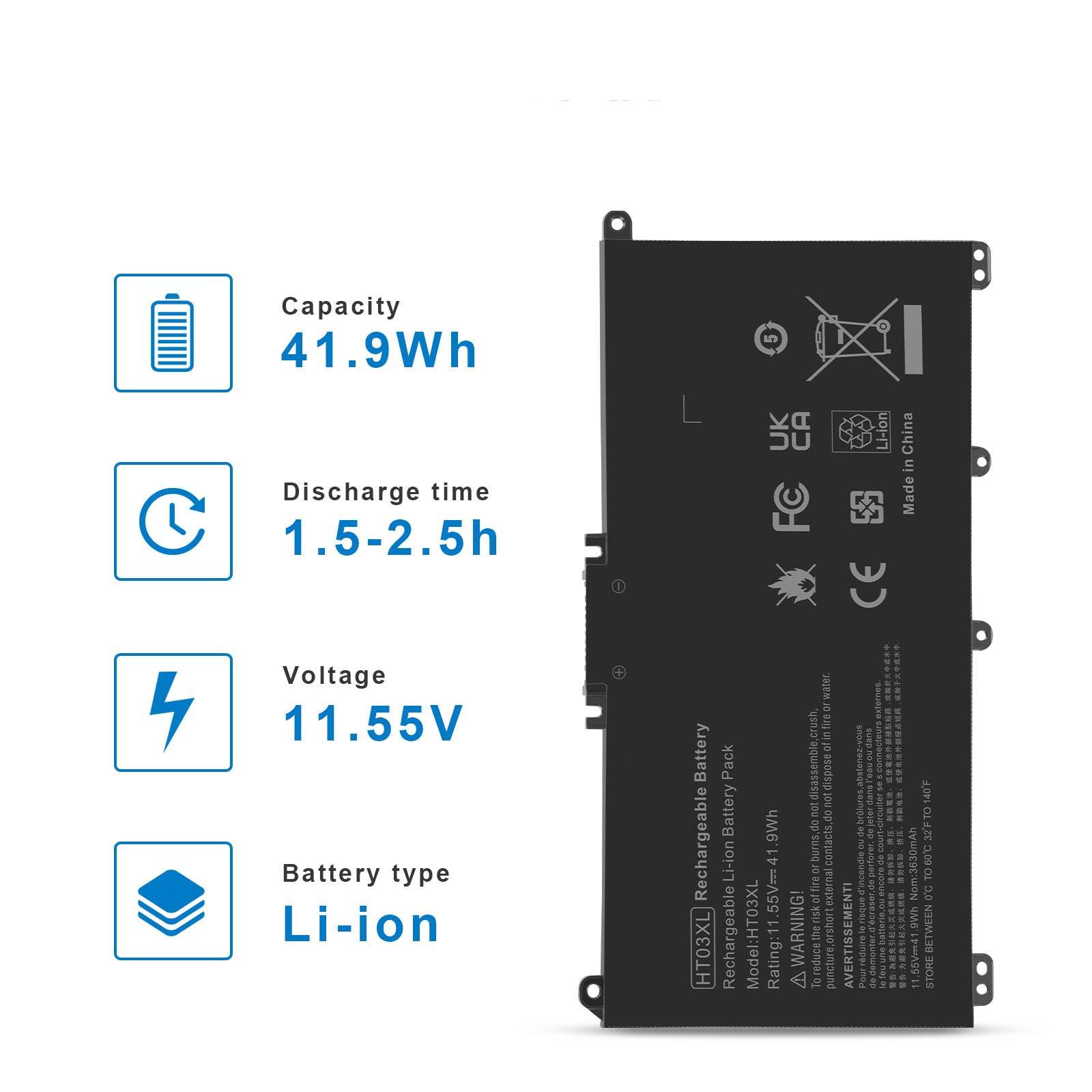 HP HT03XL Replacement Battery for HP Pavilion 14/15/17 Series (14-CE/CF/CK/CM/DF/DH, 15-CS/DA, 17-CA) - Long-Lasting Laptop Power Solution for Work, Study & Travel