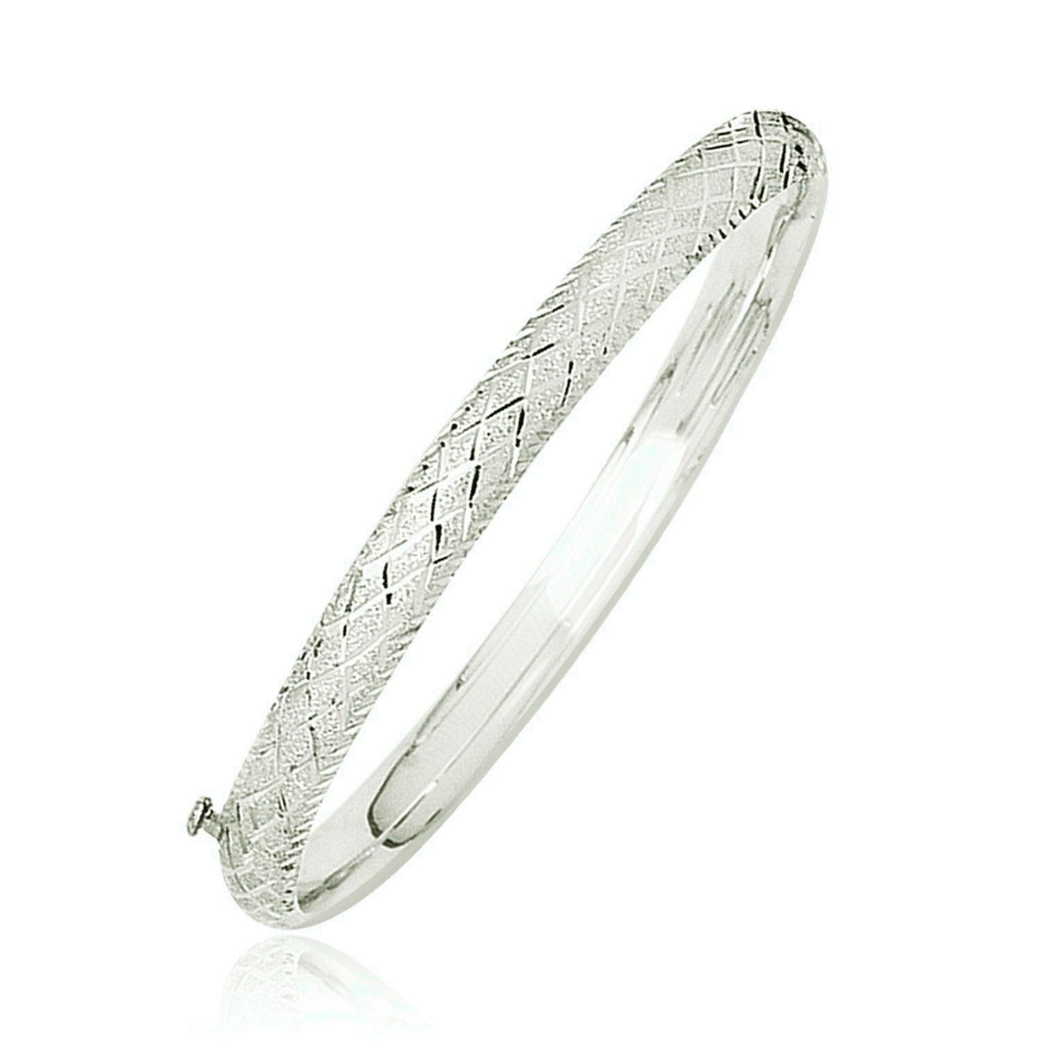 14K White Gold Diamond Engraved Bangle Bracelet (6.0mm) - Elegant Jewelry for Weddings, Anniversaries & Special Occasions