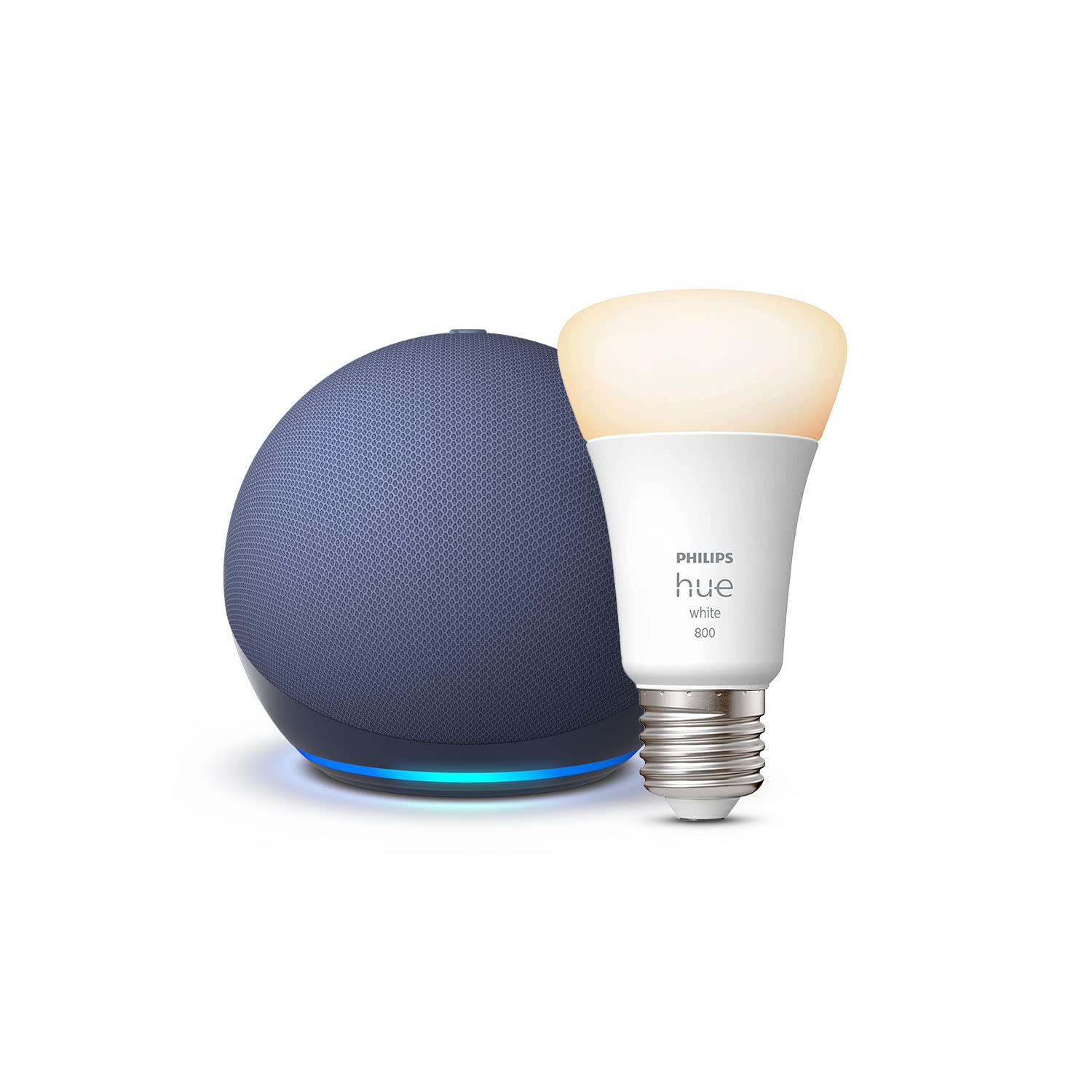 Echo Dot (5th Gen) with Philips Hue White Smart Bulb (E27) - Alexa Compatible Smart Home Starter Kit in Deep Sea Blue | Perfect for Voice Control, Home Automation & Smart Lighting