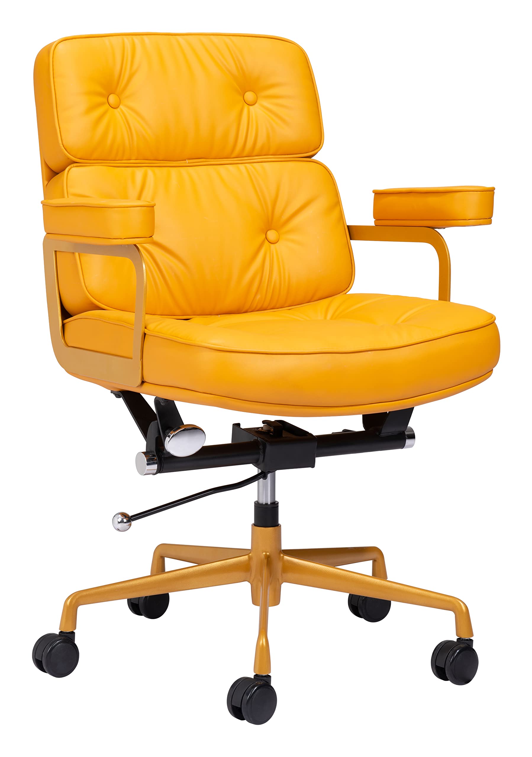 Zuo Modern Smiths Office Chair - Ergonomic Mid Back Desk Chair with Adjustable Height, Yellow - Perfect for Home Office, Gaming & Workspace