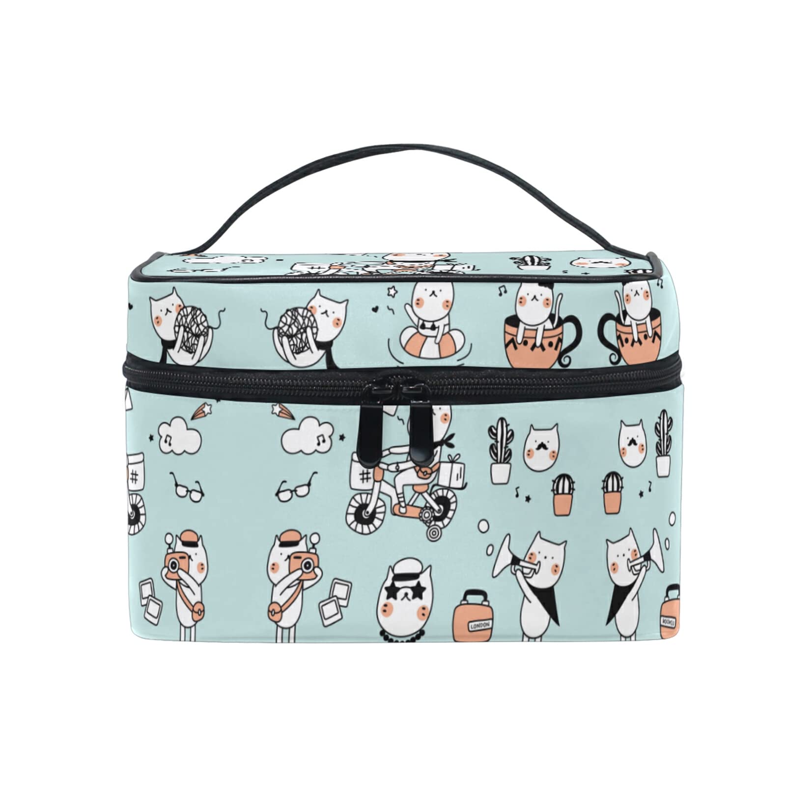 Cat Life Animal Print Cosmetic Bag Organizer - Cute Zippered Makeup Pouch & Toiletry Case for Women & Girls - Perfect for Travel, Gym, and Daily Essentials Storage