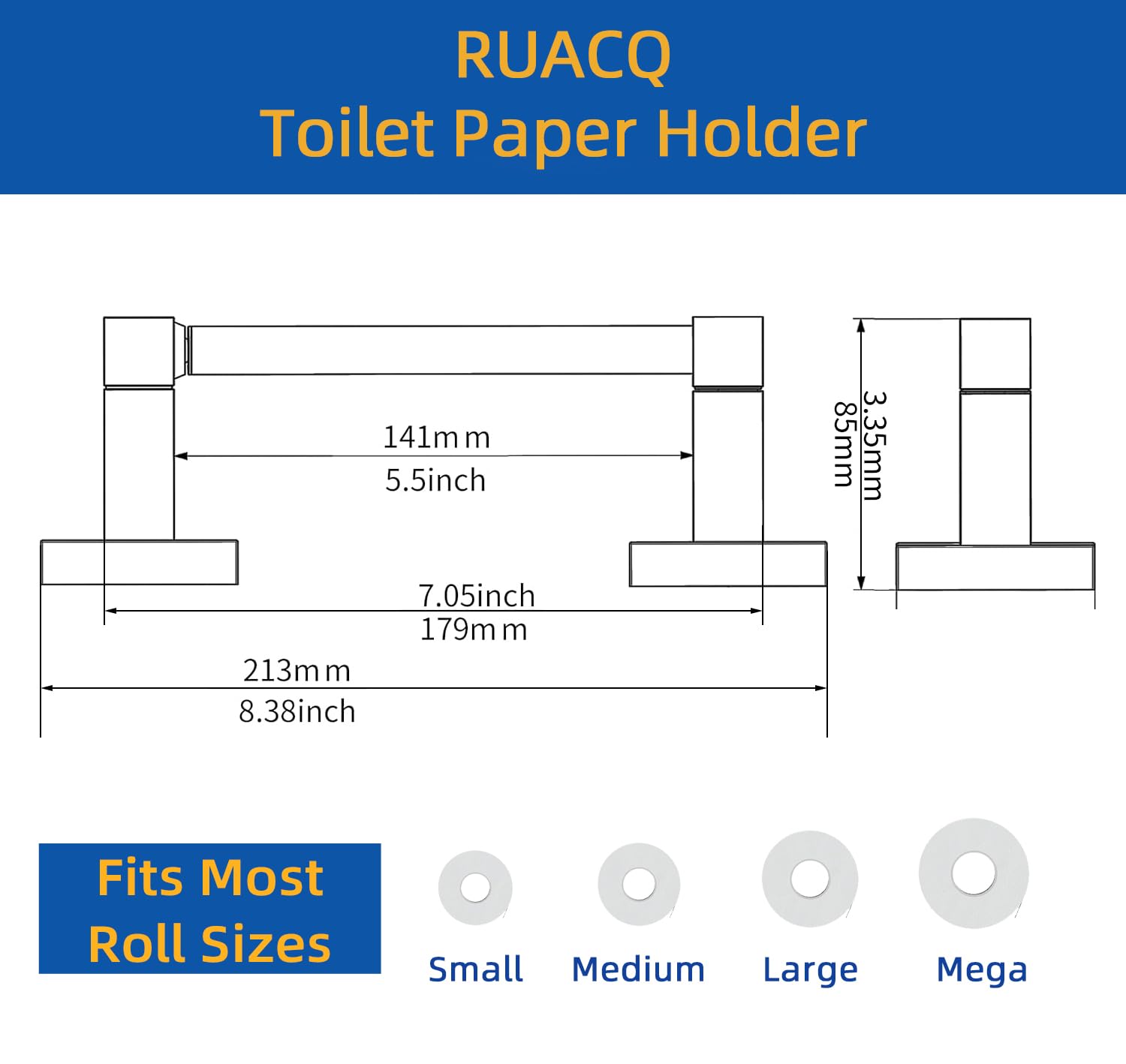 Ruacq Brushed Gold Toilet Paper Holder - Double Post Pivoting Square Tissue Roll Holder - Stainless Steel & Zinc Alloy Wall Mounted Bathroom Accessory - Perfect for Modern Homes, Apartments & Luxury Hotels