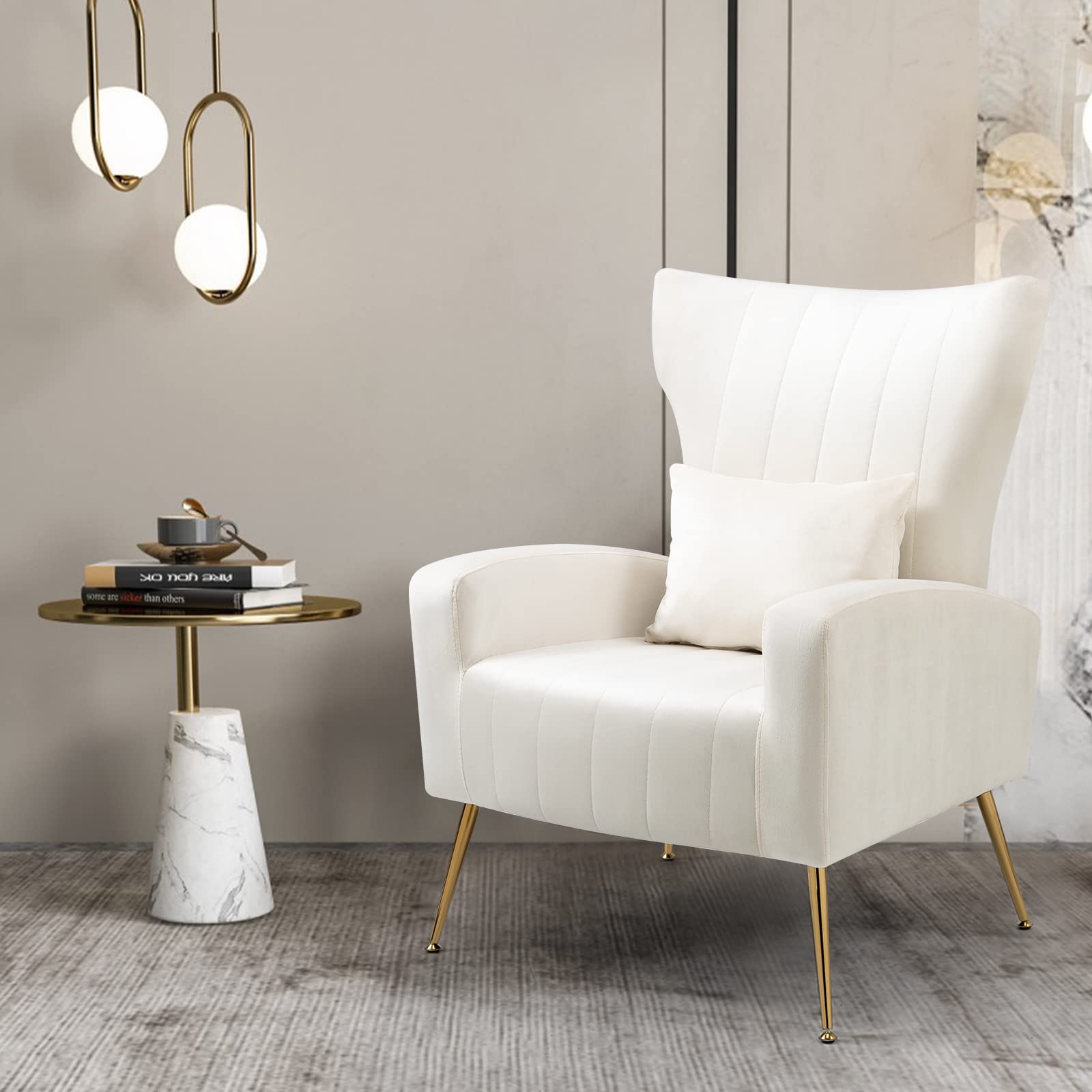 X-VOLSPORT Velvet Accent Chairs Set of 2 - Mid Century Modern High Back Living Room Chairs with Waist Pillow | Upholstered Armchairs with Gold Metal Legs for Bedroom, Living Room & Club | Perfect for Home Decor, Lounge & Relaxation
