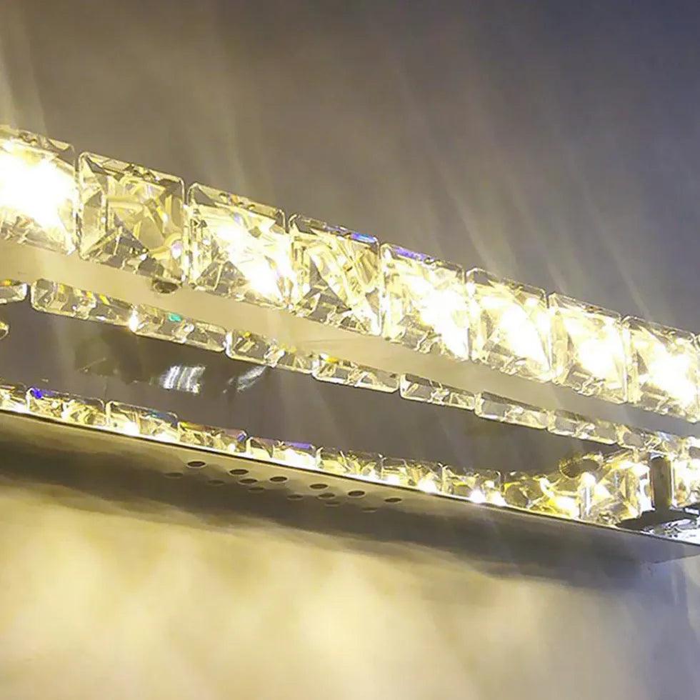 Modern Rectangular Crystal Bathroom Mirror with LED Lights - Perfect for Vanity, Makeup, and Spa-Like Bathroom Decor