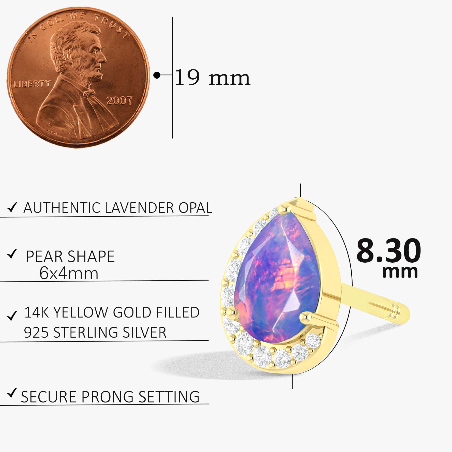 Lavender Ethiopian Opal Pear Stud Earrings for Women – Elegant Dainty Jewelry Gift for Birthday, Wedding & Everyday Wear