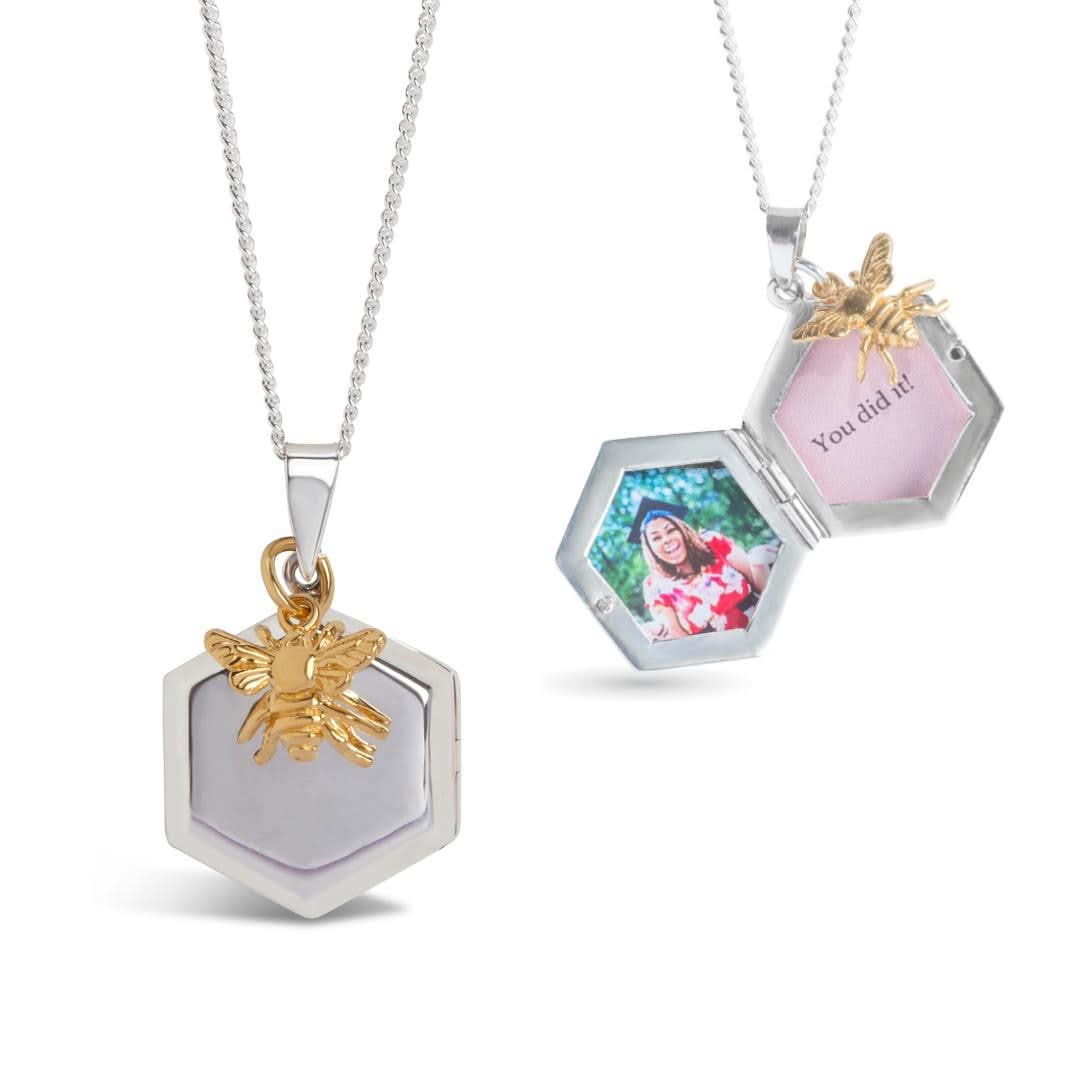 Bee Locket Necklace in Sterling Silver with Photo Insert - Perfect for Memorial Jewelry, Gifts & Keepsakes