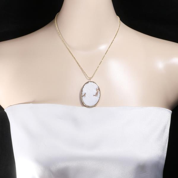 14K Yellow Gold Shell Cameo Necklace & Brooch - Vintage Elegant Jewelry for Women, Perfect for Weddings, Parties & Special Occasions