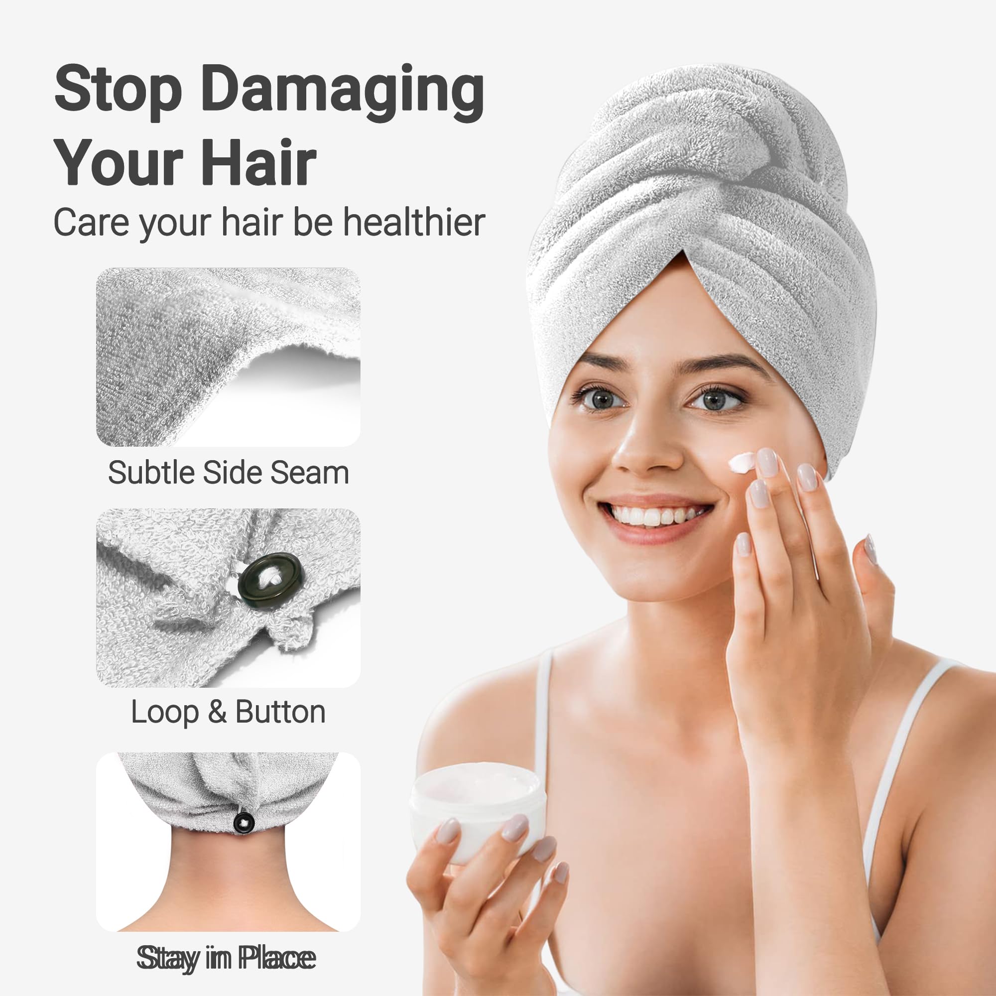 Fabrilore Premium Bamboo Hair Towel Wrap for Women - Soft & Absorbent Quick-Dry Hair Towel for Bath, Shower & Salon Use - White