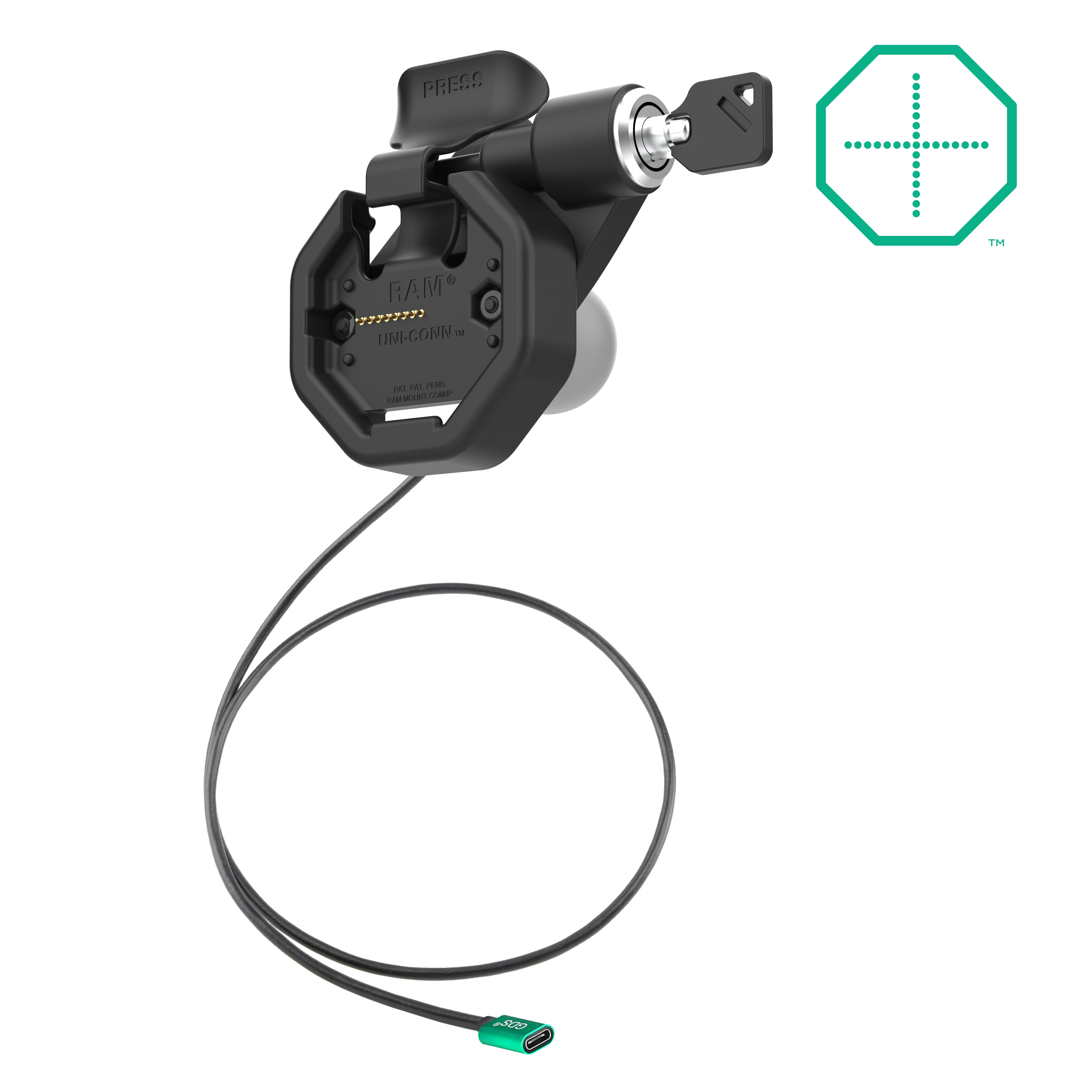 GDS® Uni Conn™ USB C Powered Right Locking Snap In Dock - Compatible with RAM Mounts (RAM GDS DOCKLR U3CPU) | Perfect for Truck, RV & Marine Navigation Systems